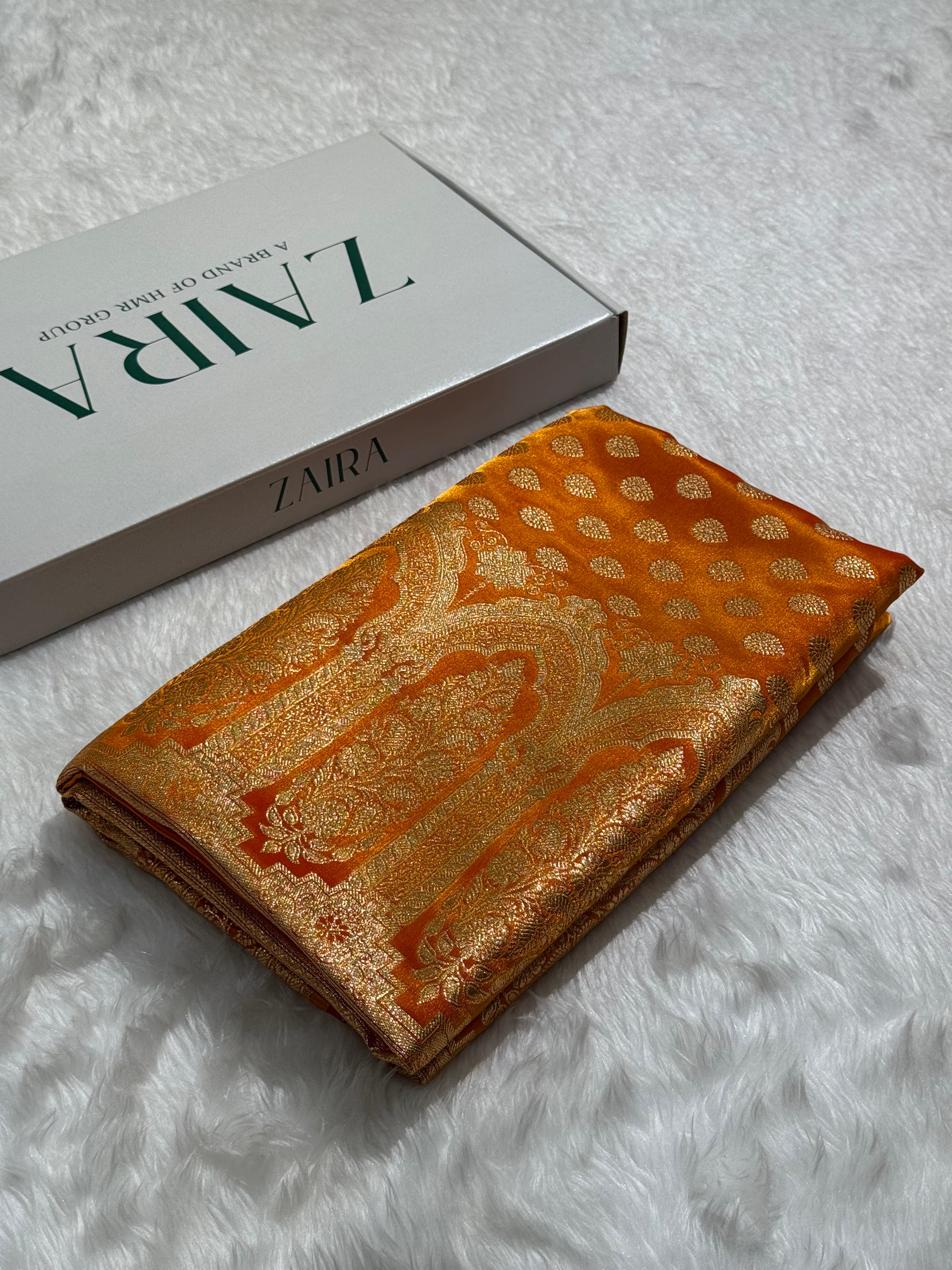 Light Weight Satin Silk booti in Fire Gold SS02