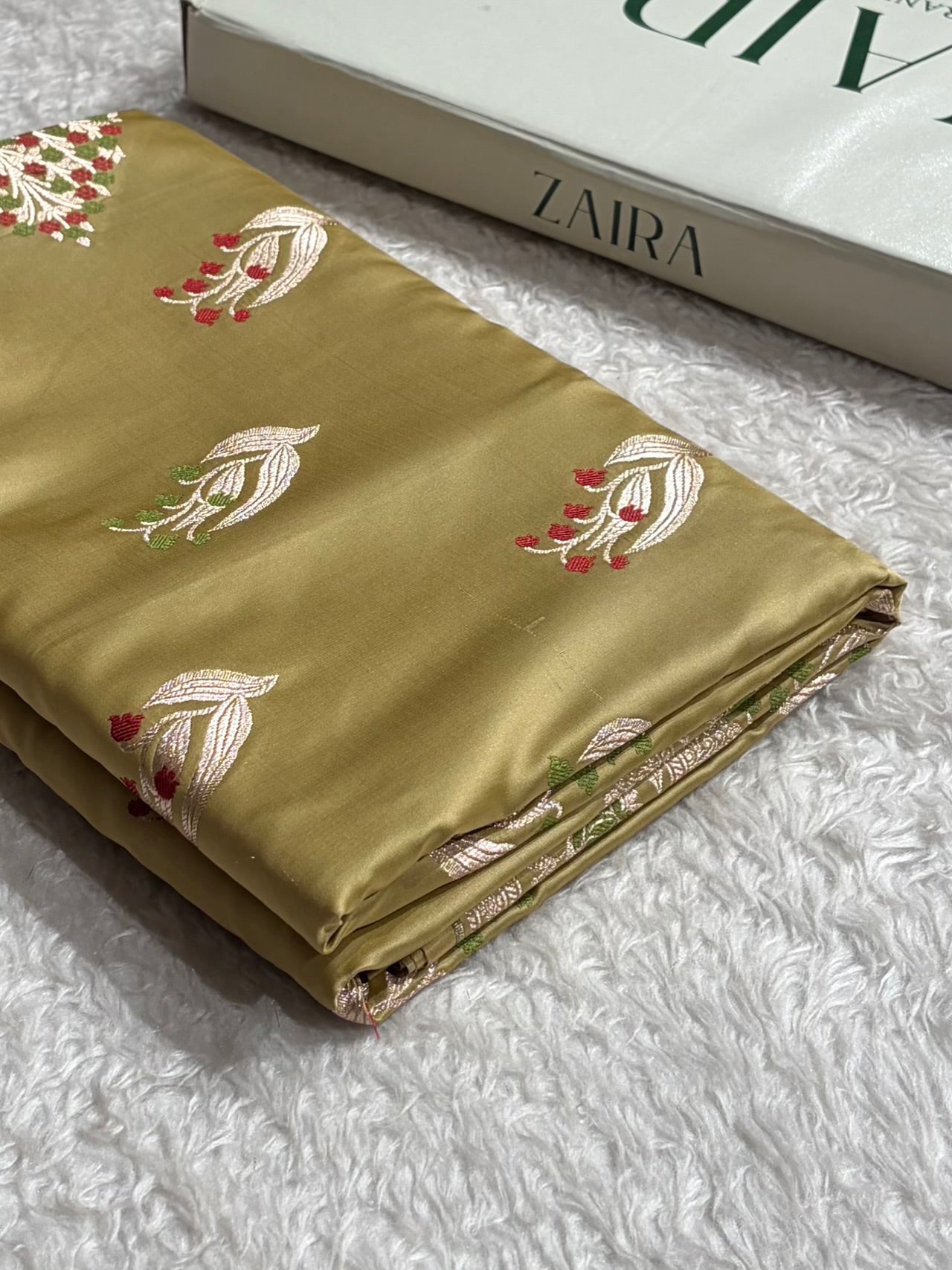 Tusser Shades Banarasi Boota Pattern Minakari Floral Mashru Silk Saree MSM-121