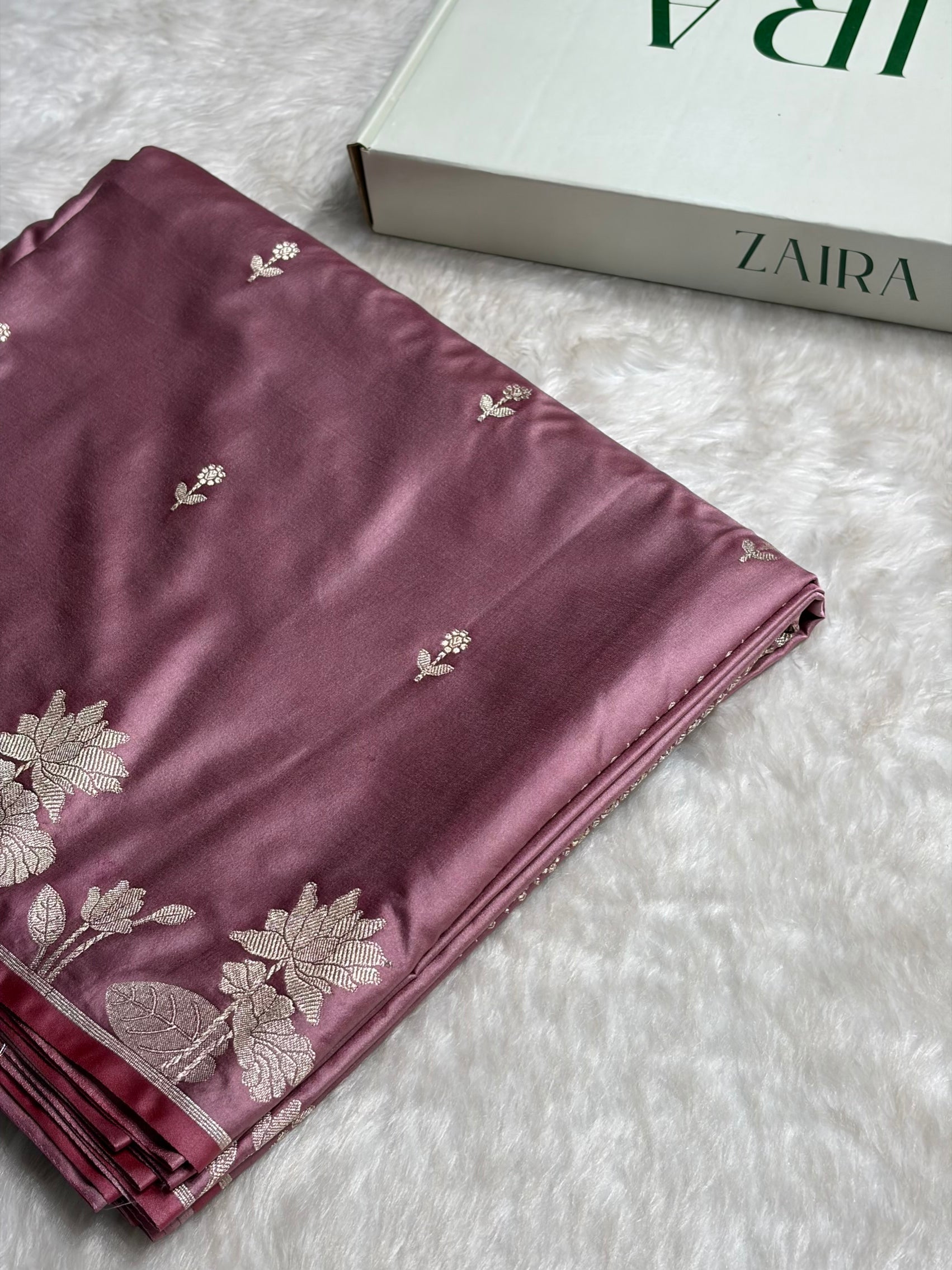 Blush Pink Floral Border Booti Mashru Silk Saree MS54