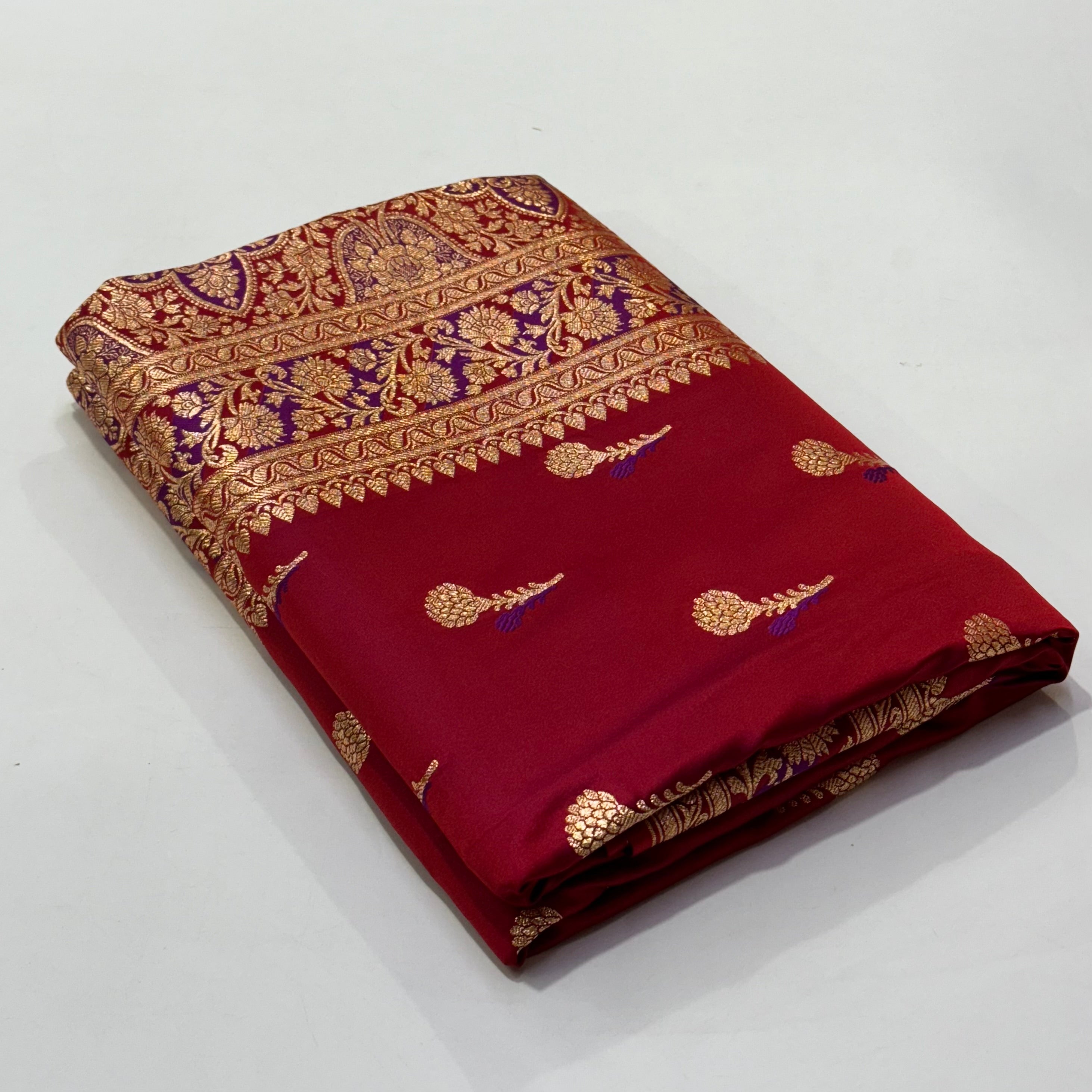 Electric Red Floral Boota Katan Silk Saree SK05