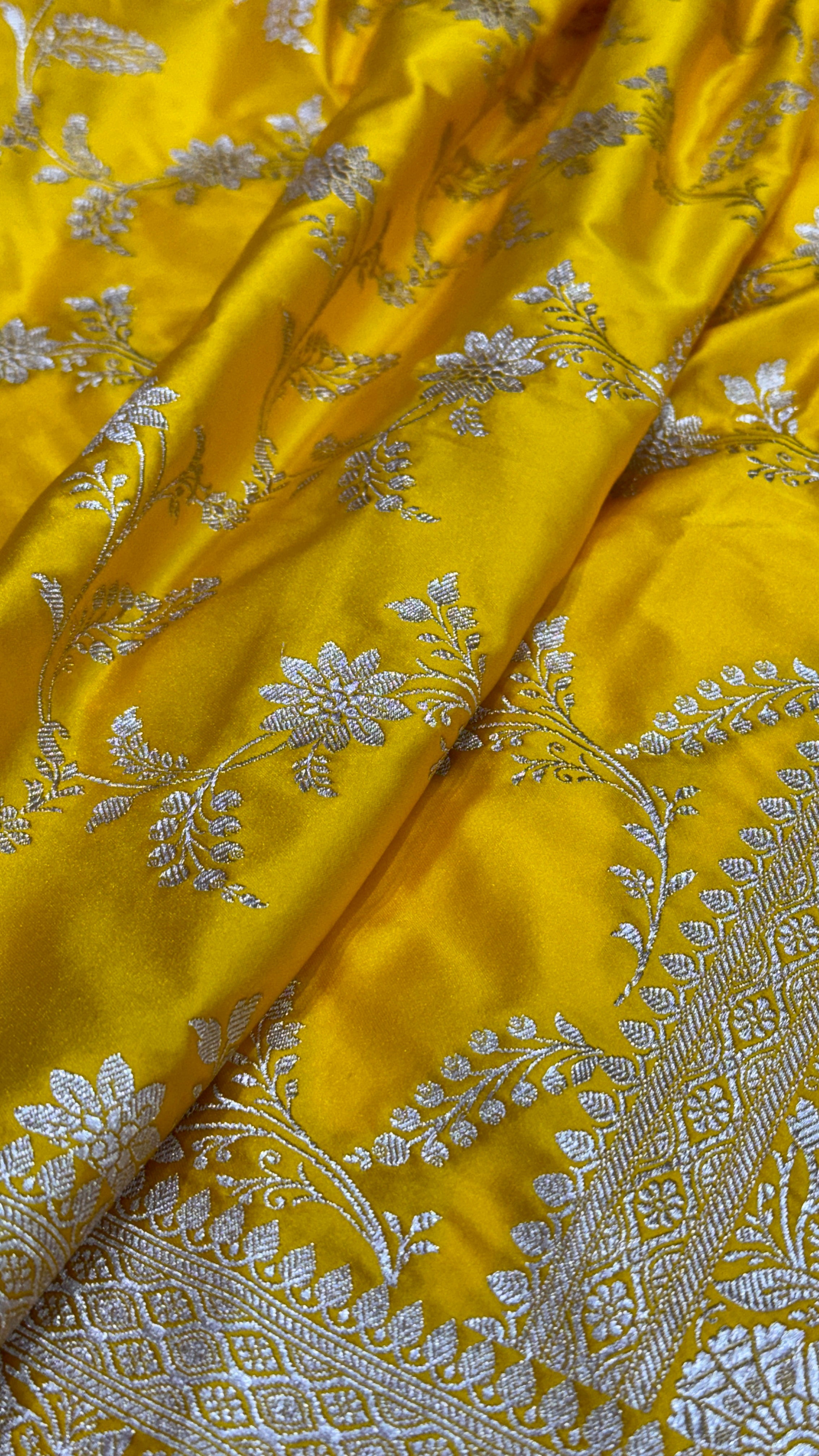 Mango Yellow Jaal Mashru Silk Saree