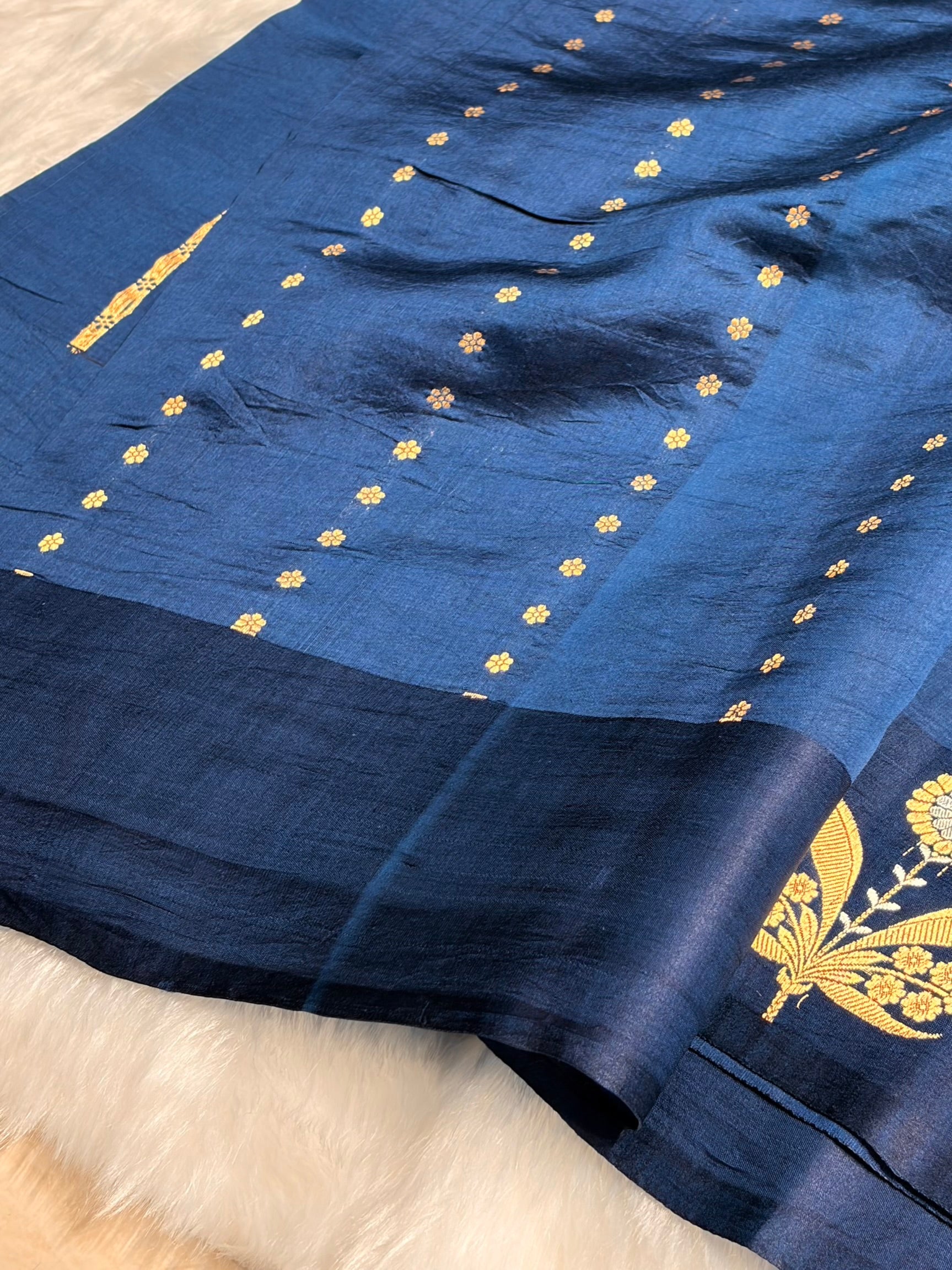 German Blue Shades Meena Boota Handwoven Raw Mango Silk RM-24