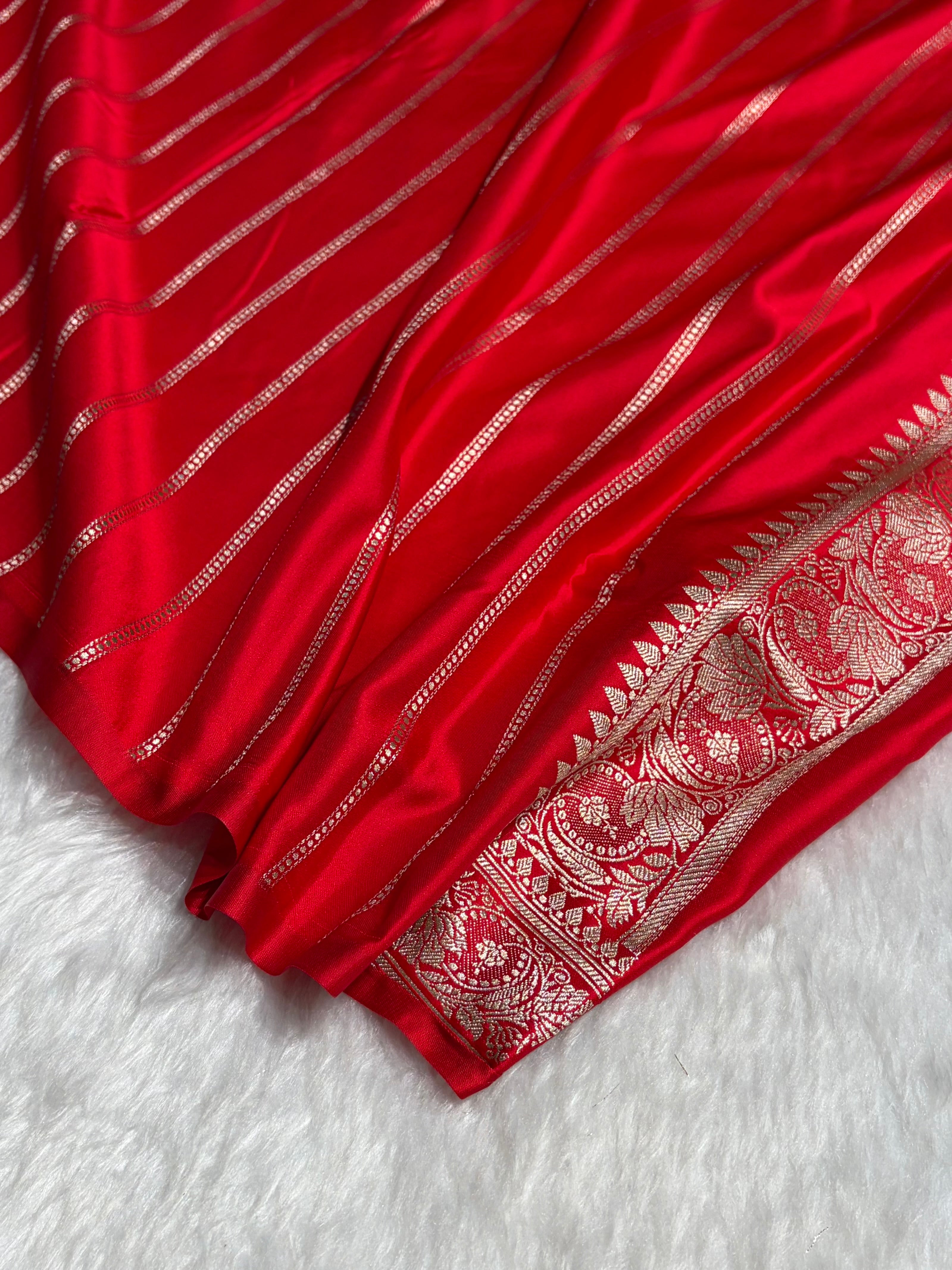 Red Boota With Floral Border Mashru Silk Saree MSM-97