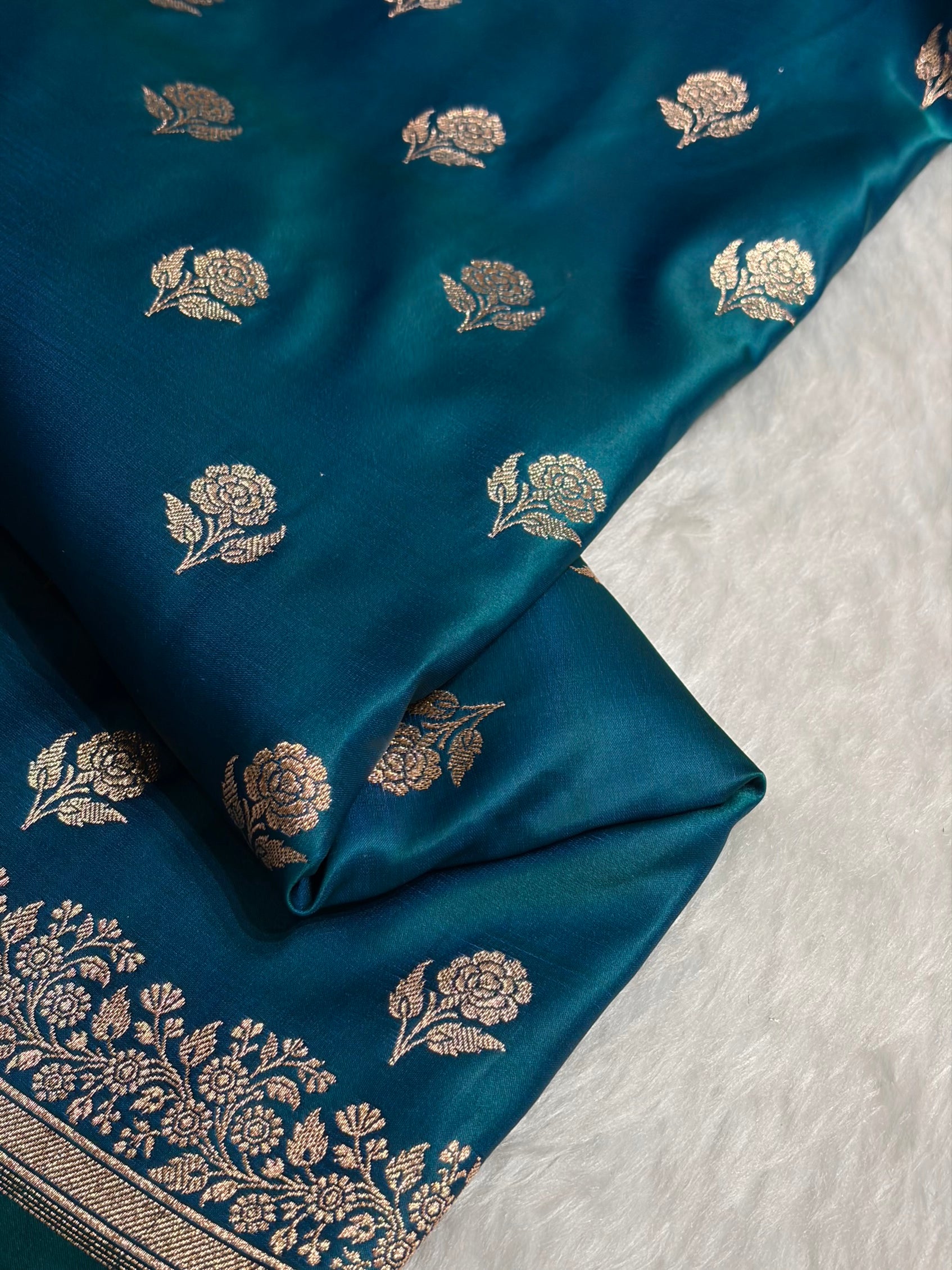 Peacock Floral Booti Katan Silk Saree SK23