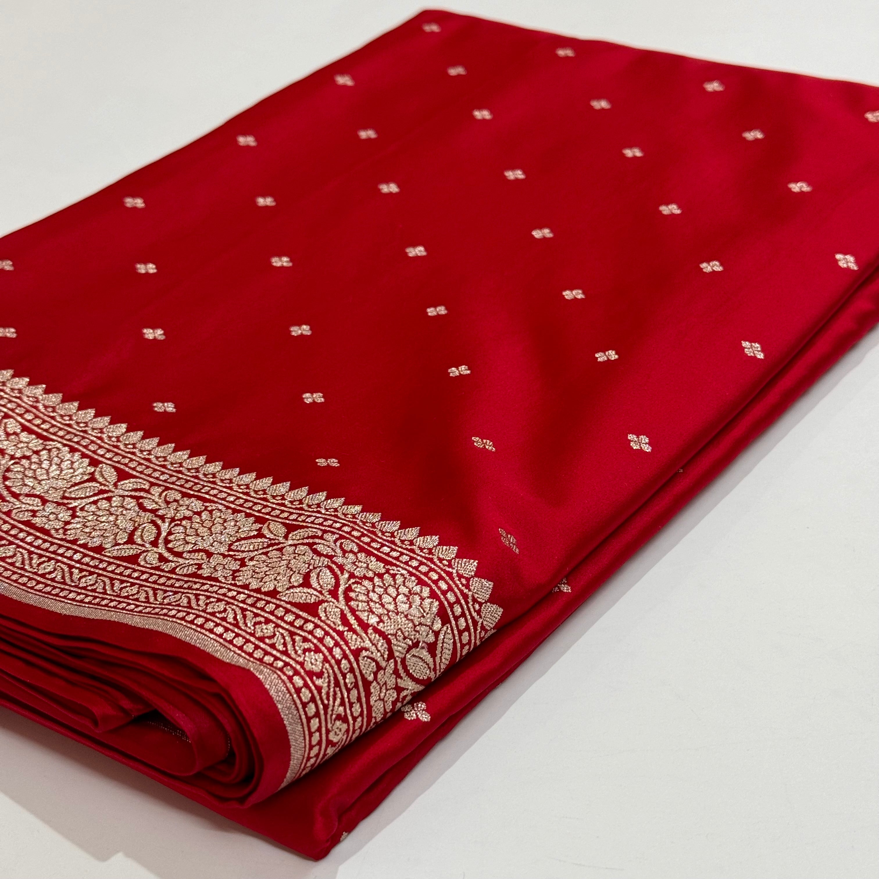 Bridal Red Booti Mashru Silk Saree