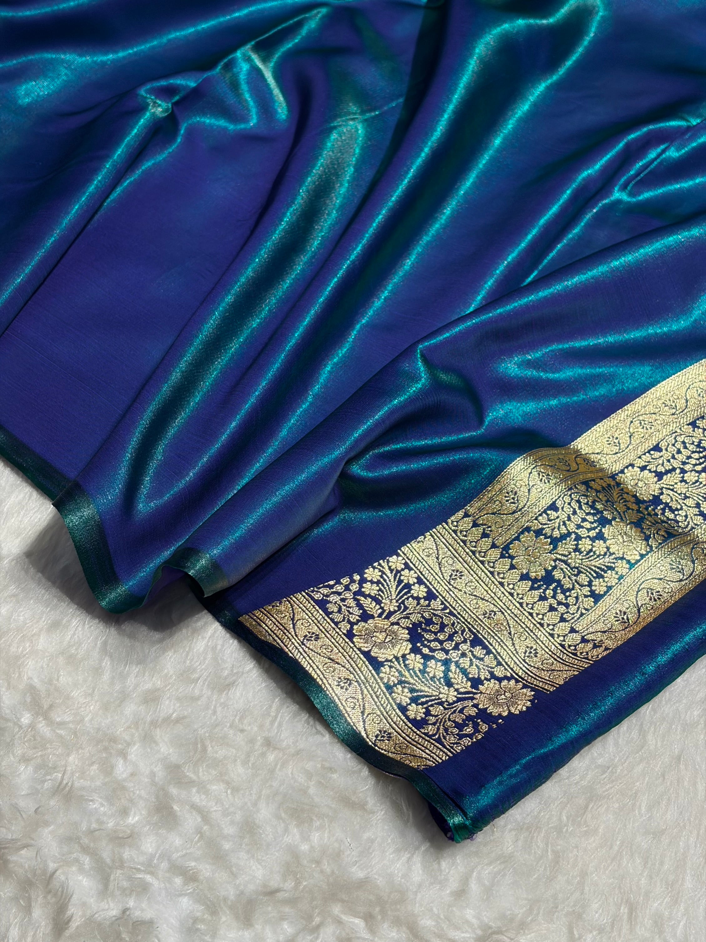 Peacock Shades Banarasi Satin Silk Saree SS33