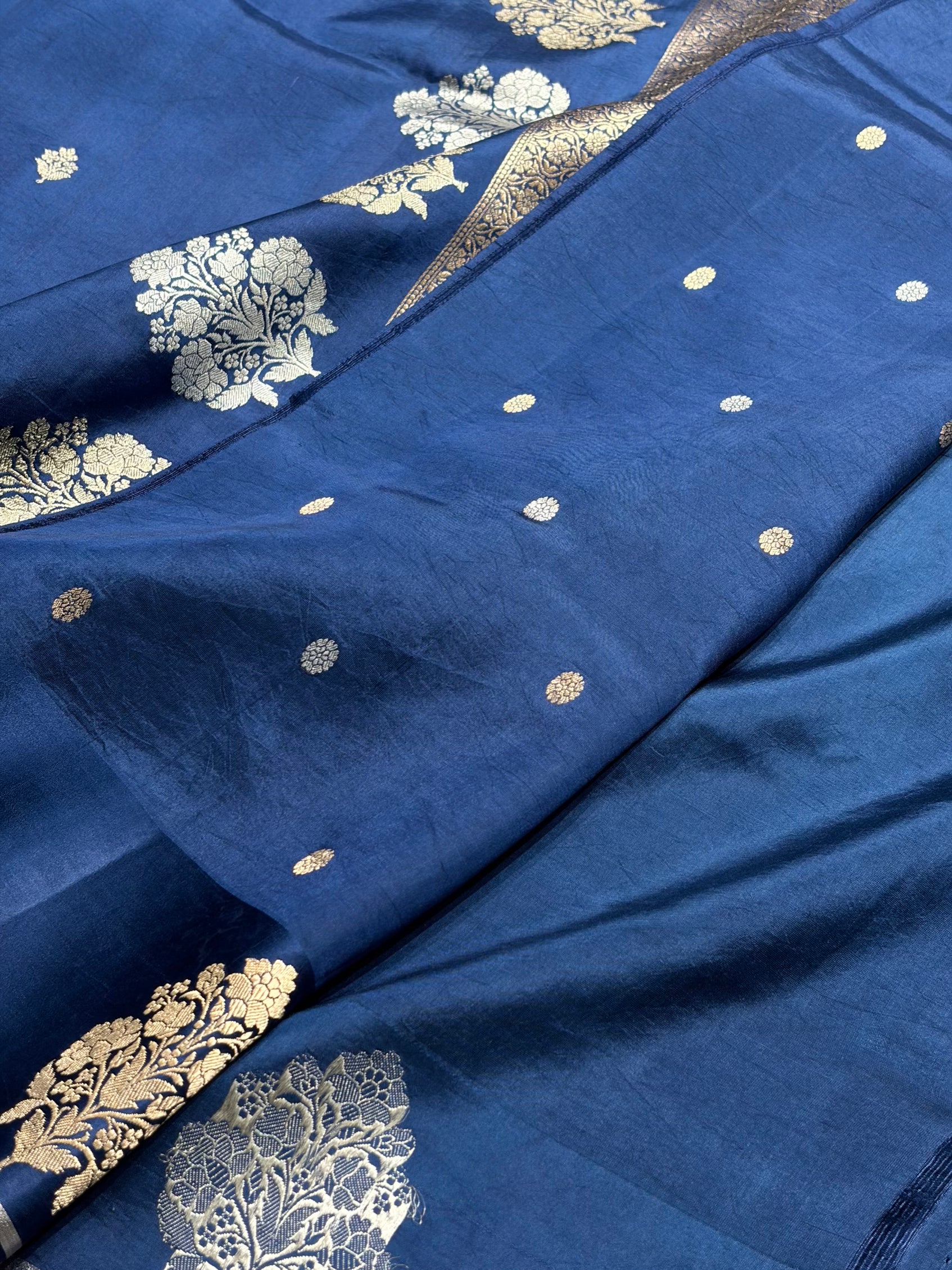 Royal Blue Shades Meena Boota Handwoven Pure Katan Raw Mango Silk RM-01