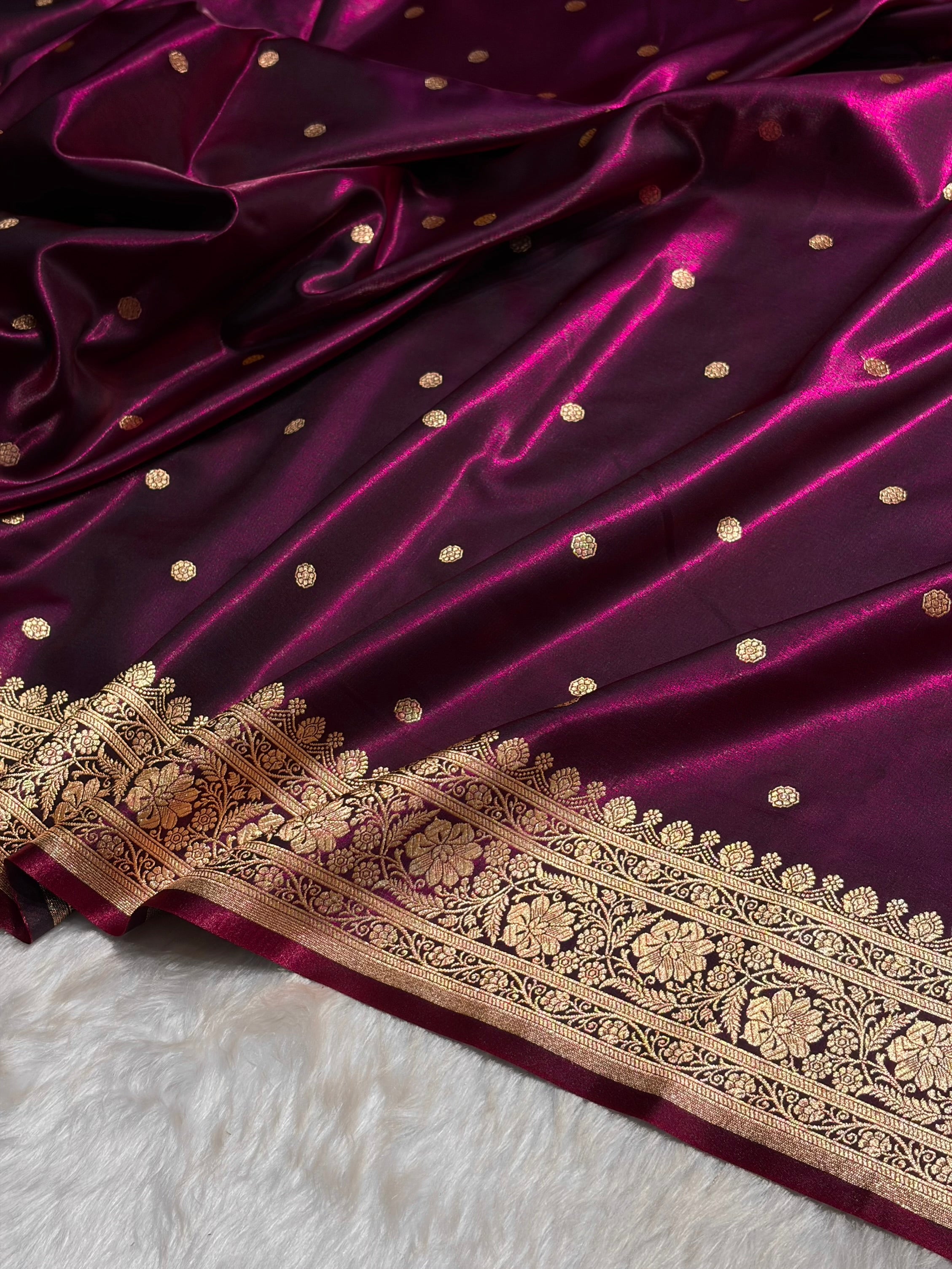 Satin Silk Saree Banarasi Booti in Wine Shades SS29