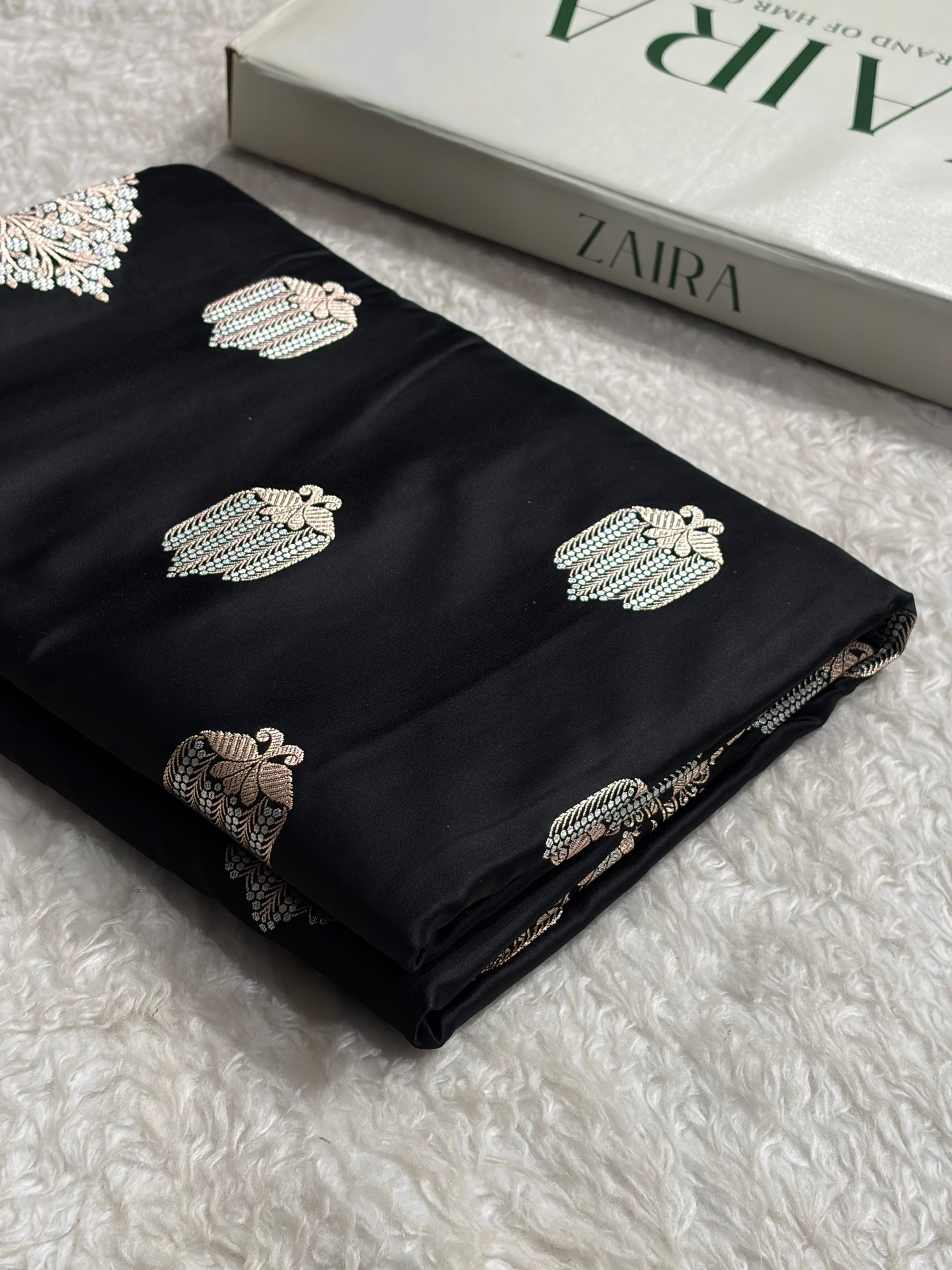 Black Shades Banarasi Boota Pattern Minakari Floral Mashru Silk Saree MSM-122