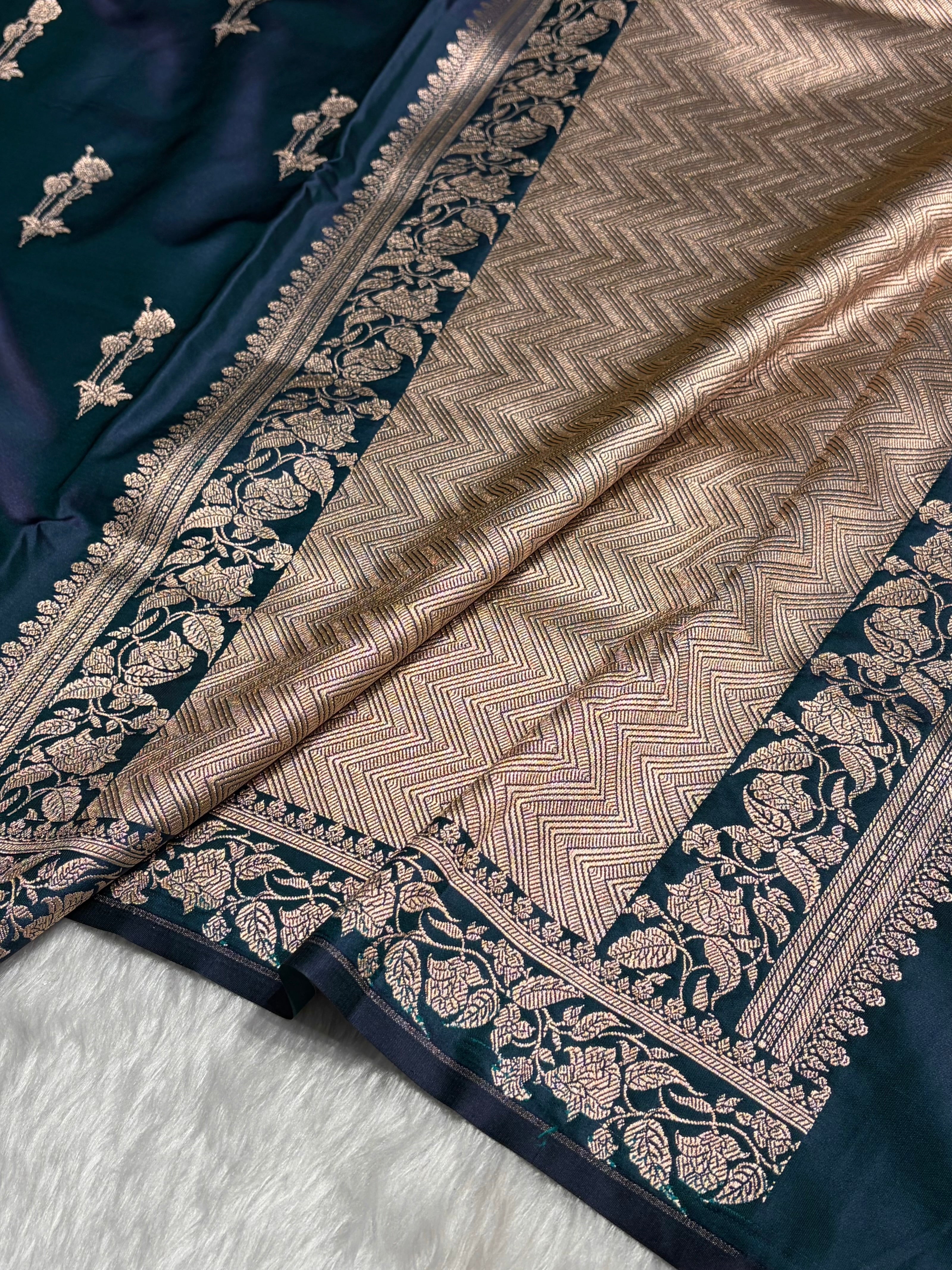 Peacock Boota With Floral Border Mashru Silk Saree MSM-92