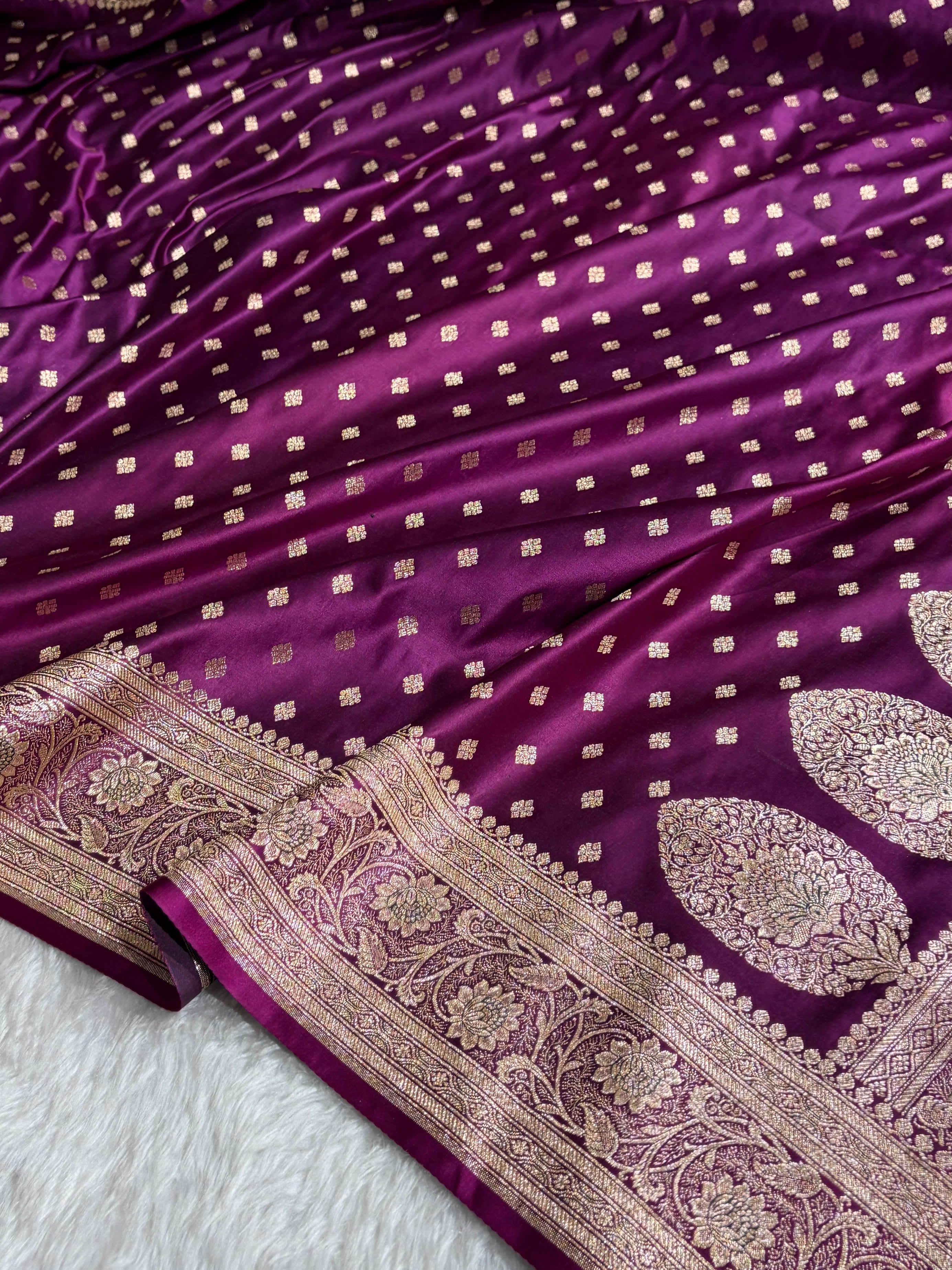 Wine Banarasi Minakari Boota Katan Silk Saree