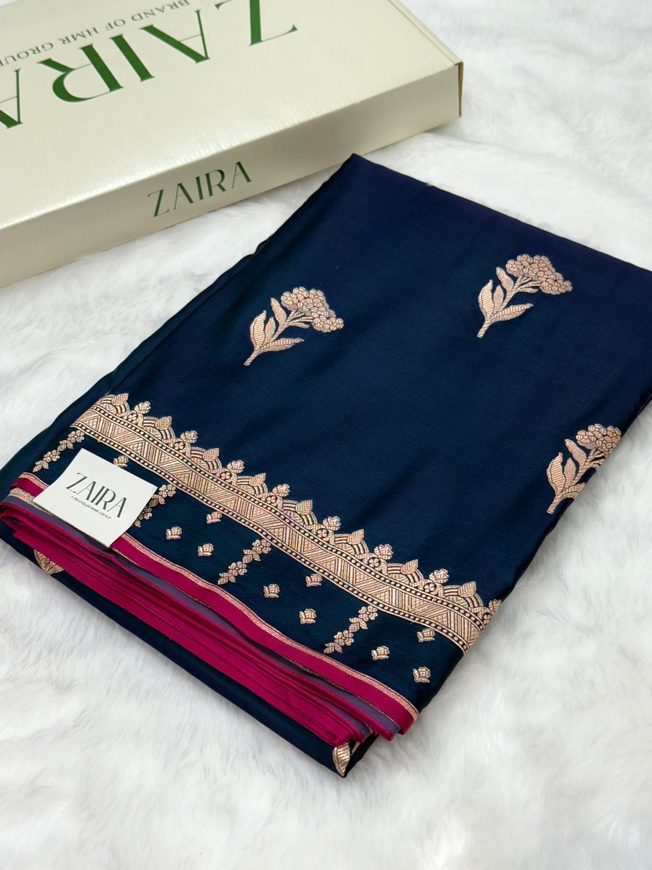 German Blue Floral Booti Motif Mashru Silk Saree MSM 08