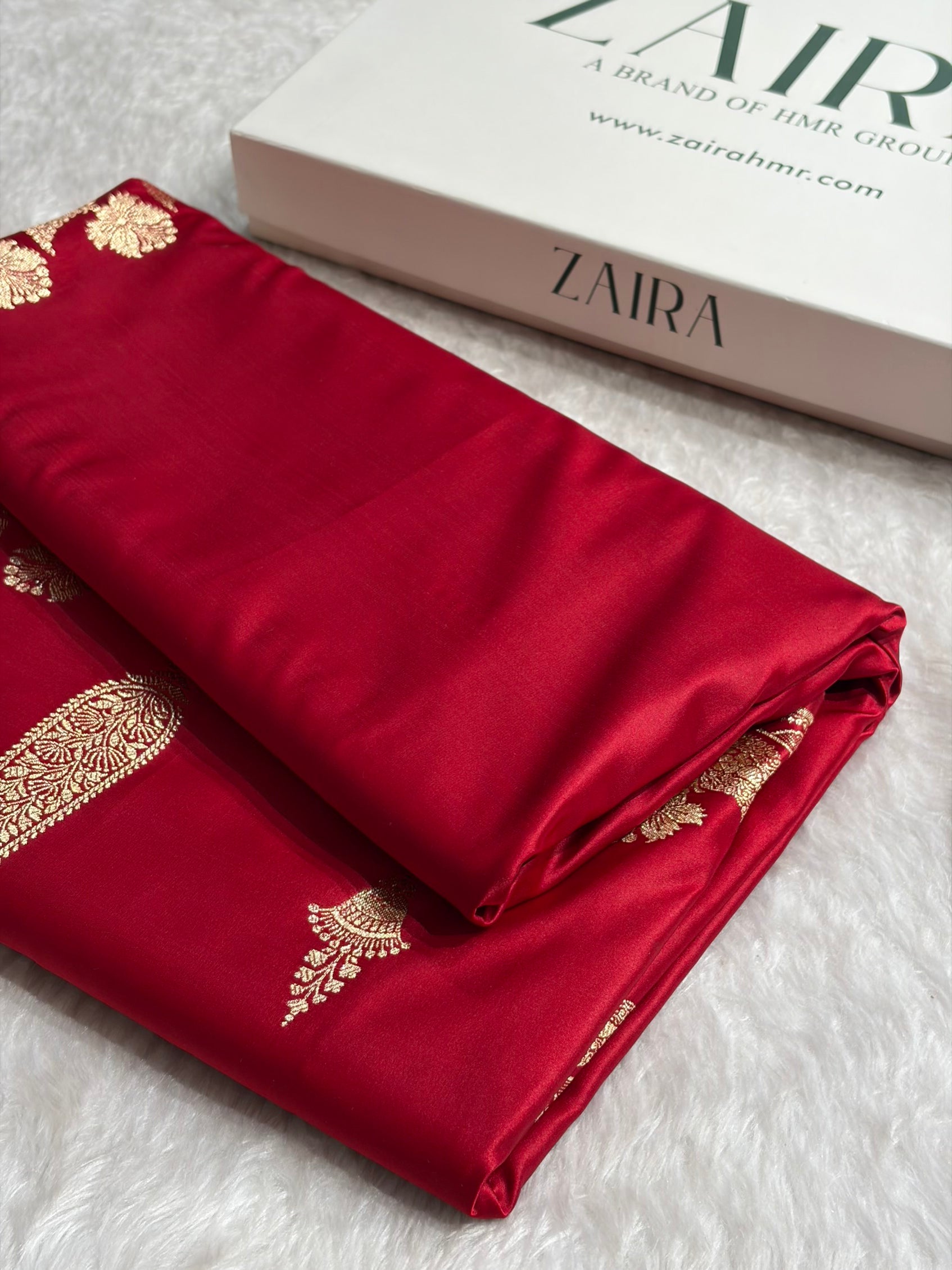 Banarasi Satin Katan Saree Plain With Floral Border Pattern in Red Shades SK140