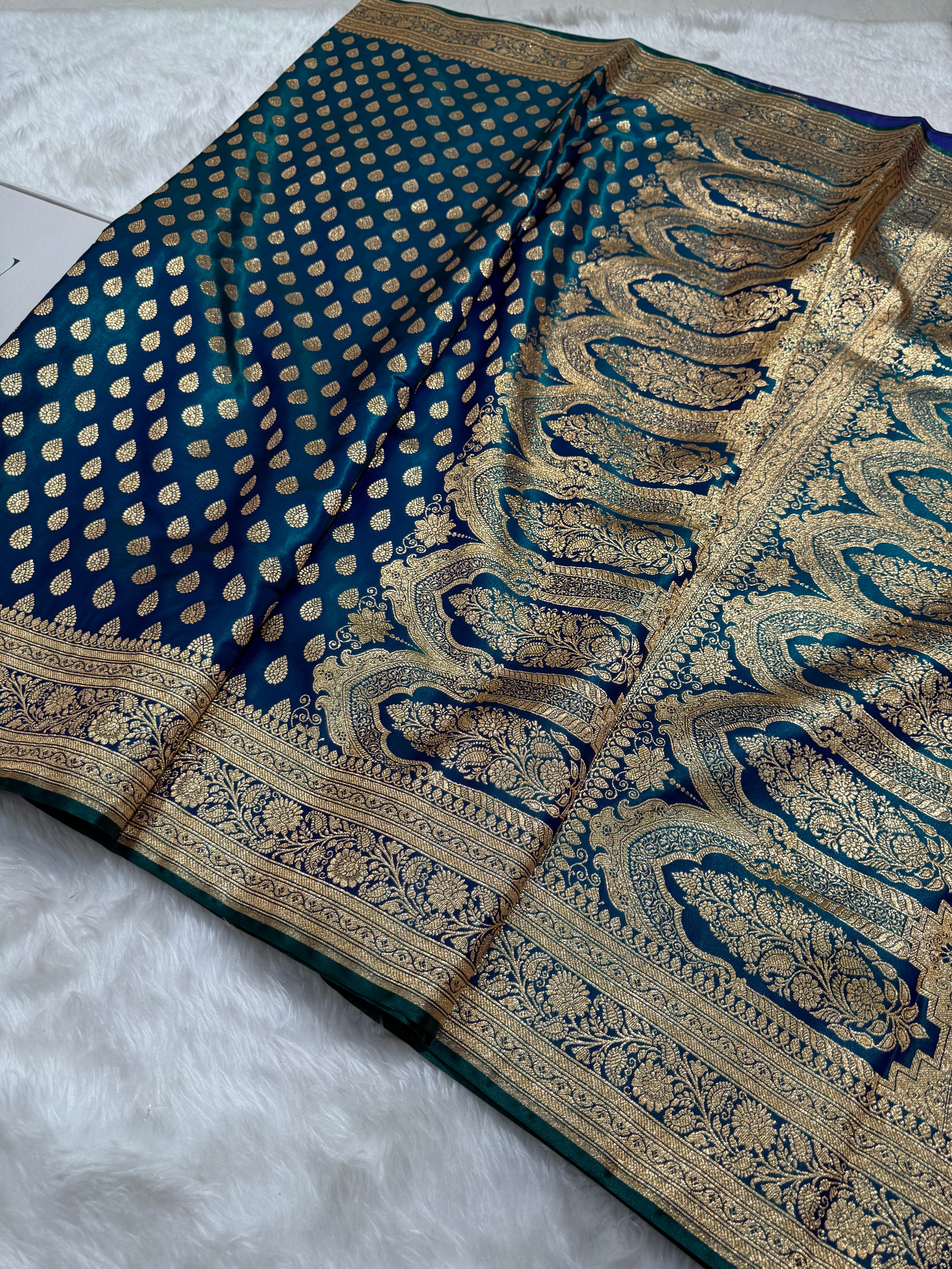 Light Weight Satin Silk booti in Peacock SS02