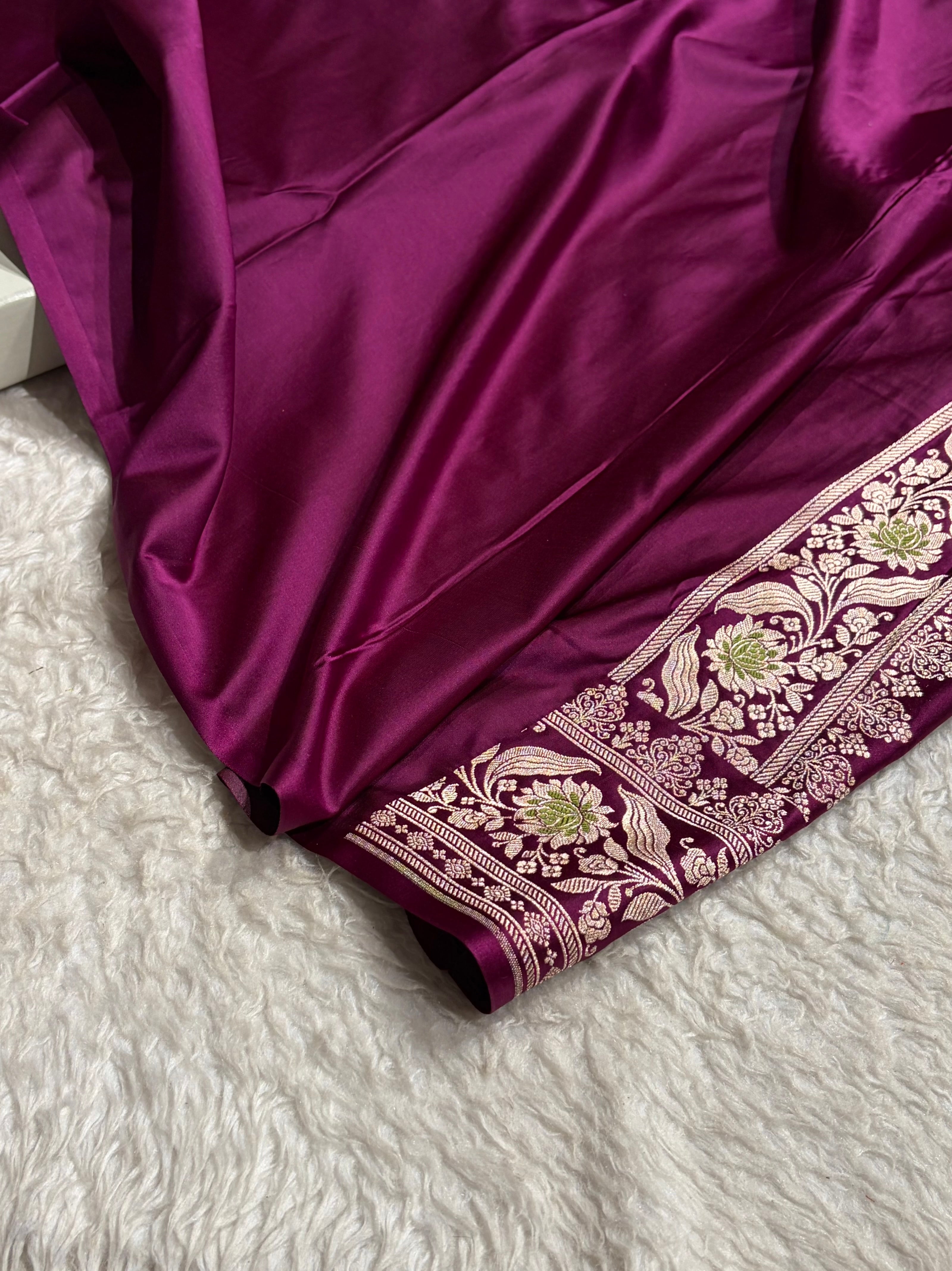 Wine Shades Banarasi Boota Pattern Minakari Floral Mashru Silk Saree MSM-121
