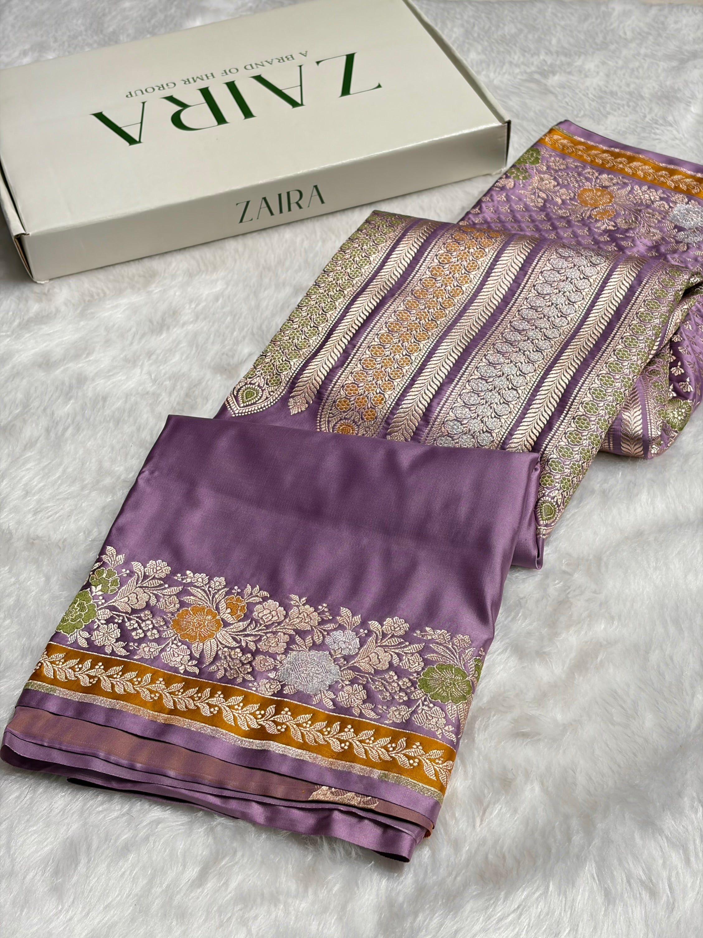 Lavender Shades Floral Minakari Skirt Border Mashru Silk Saree MSM-83
