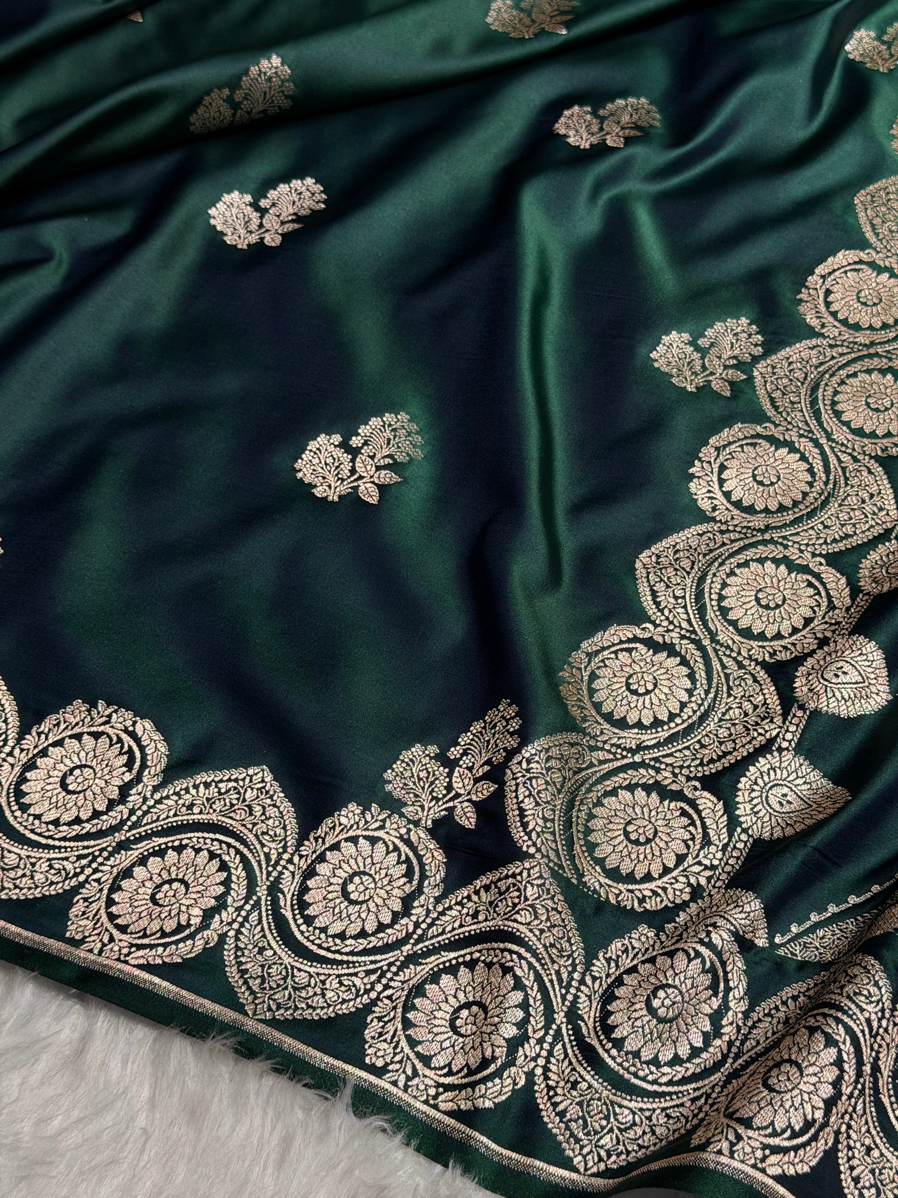 Cross Green Shades Banarasi Boota Pattern Floral Mashru Silk Saree MSM-110