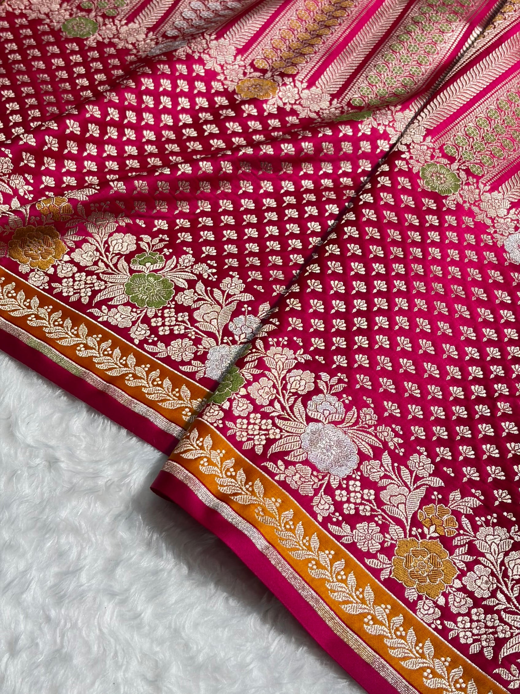 Banarasi Rani Shades Floral Minakari Skirt Border Mashru Silk Saree MSM-83