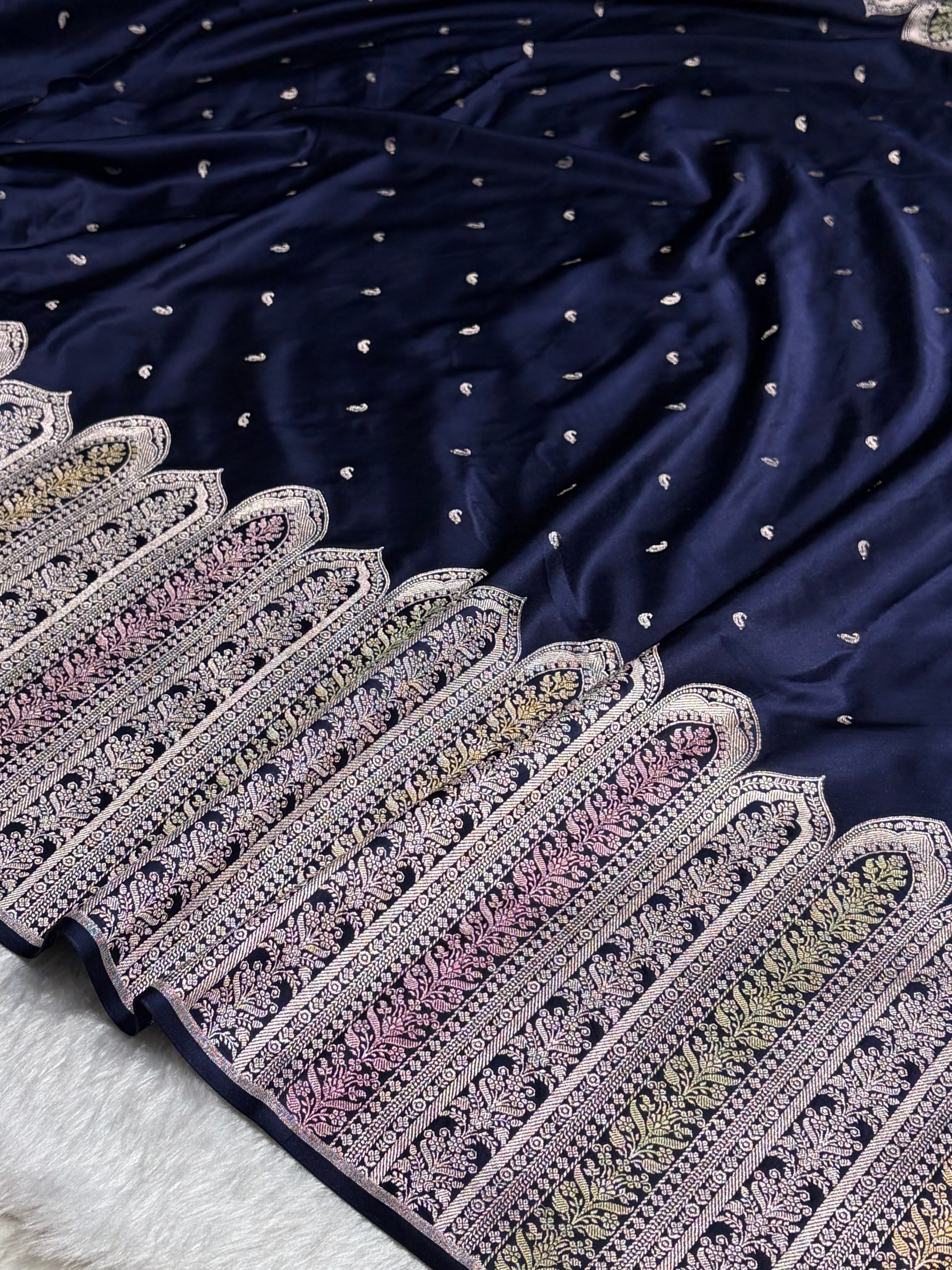 Skirt Border Purple Bananasi Minakari Mashru Silk Saree MS13