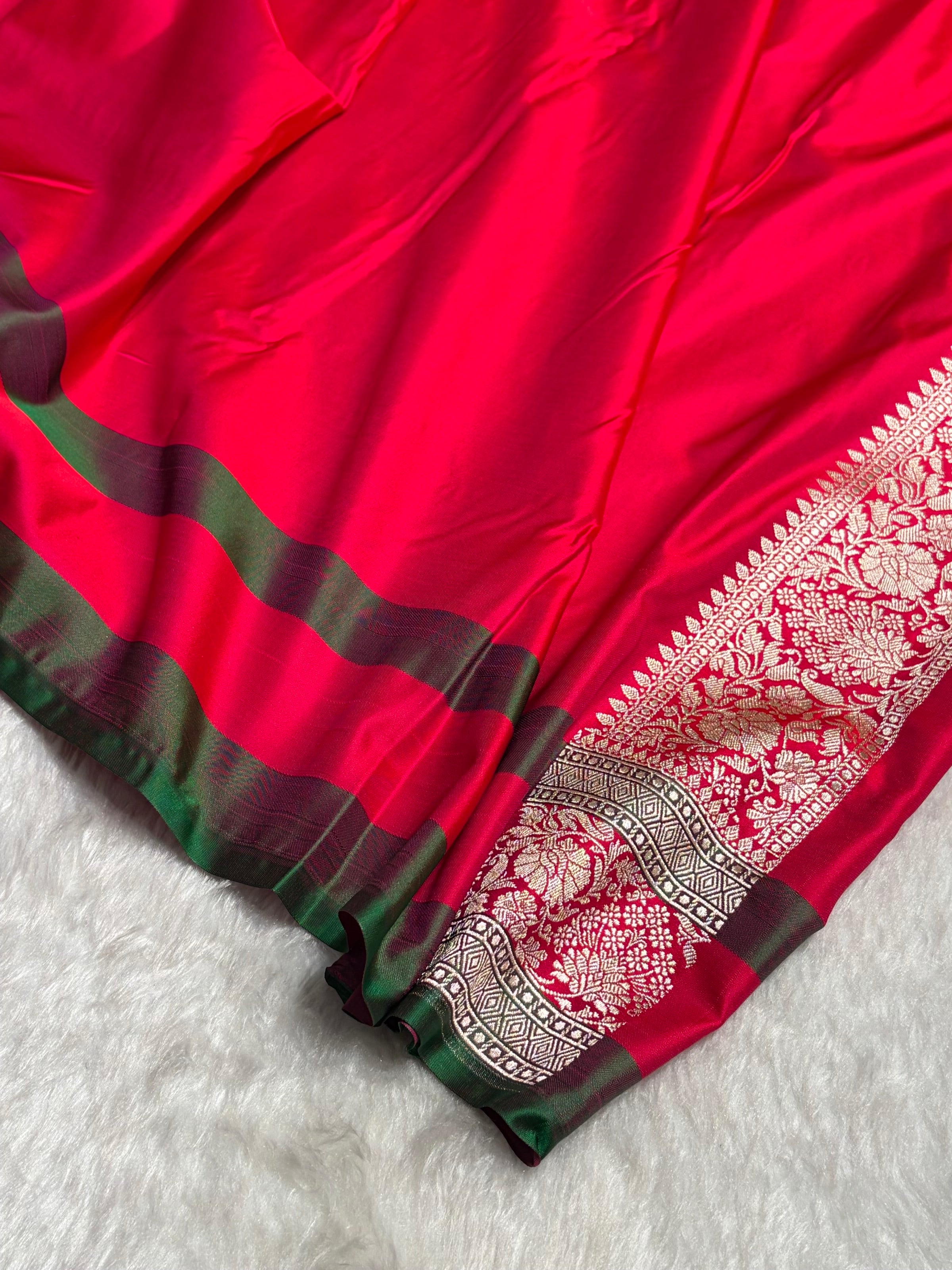 Contrast Cross Orange With Rani Floral Border Mashru Silk Saree MSM-99