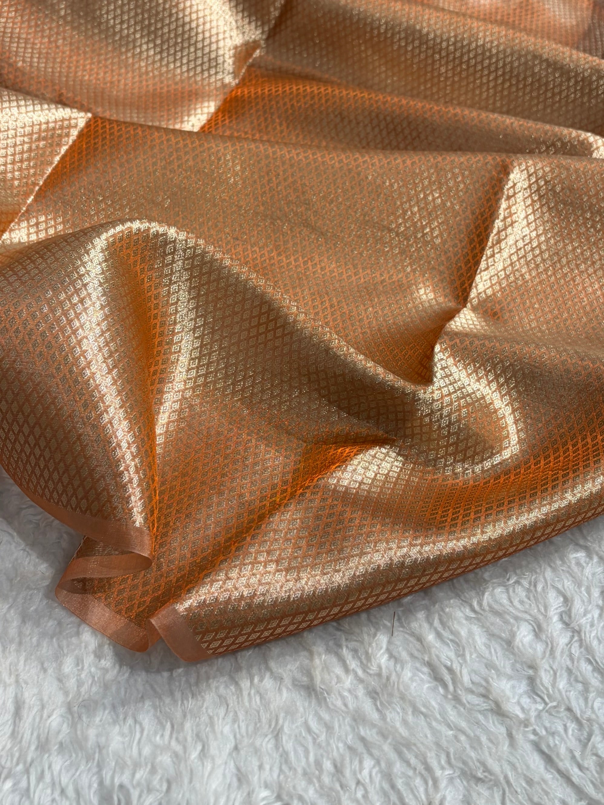 Pinkish Orange Shades Pure Tissue Silk Saree with Brocade Blouse PT-08