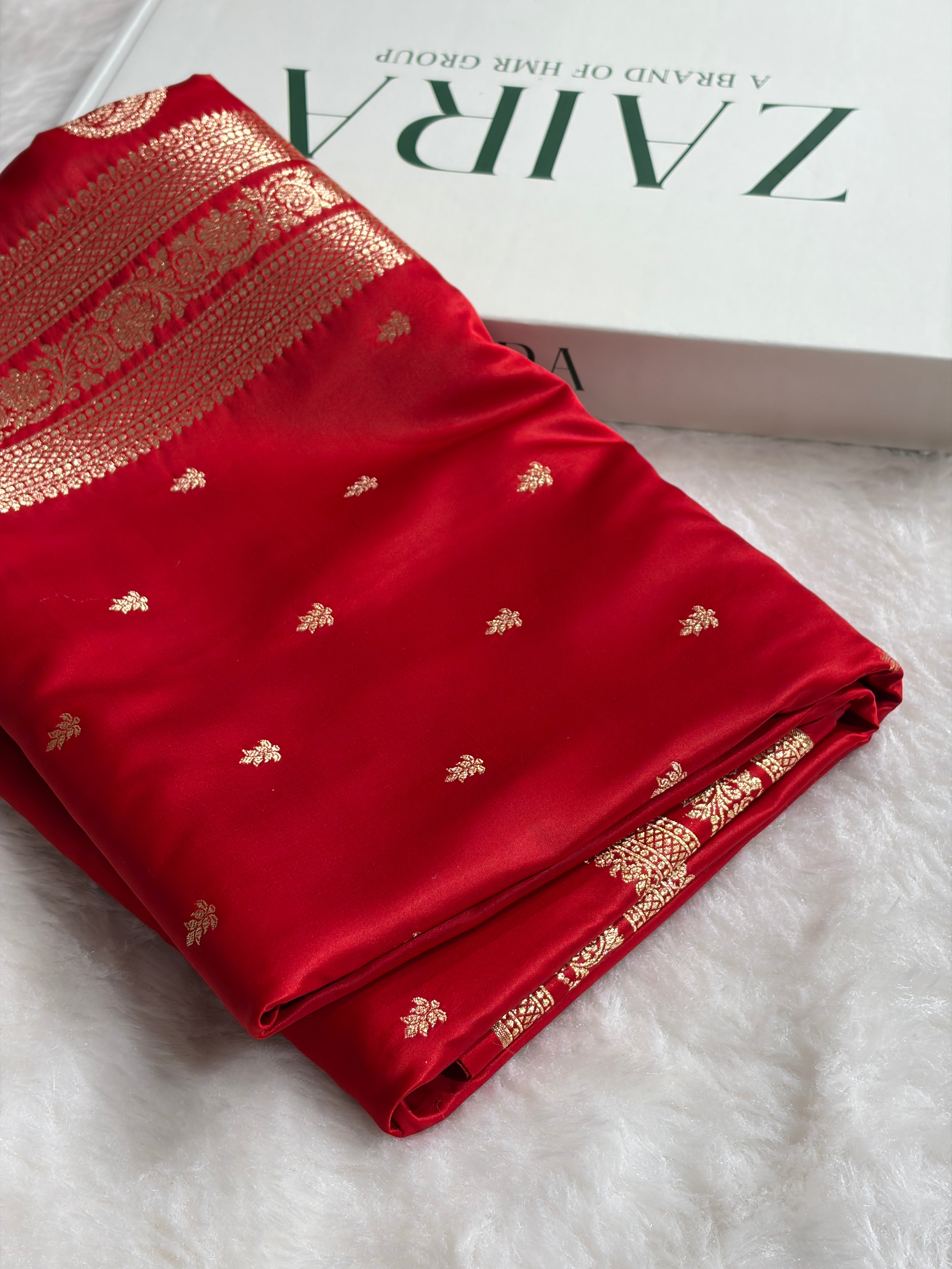 Banarasi Satin Katan Saree With Booti Pattern in Red Shades SK125