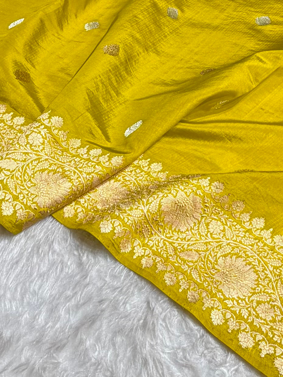 Mustard Boota Handwoven Pure Katan Paper Silk RM-33