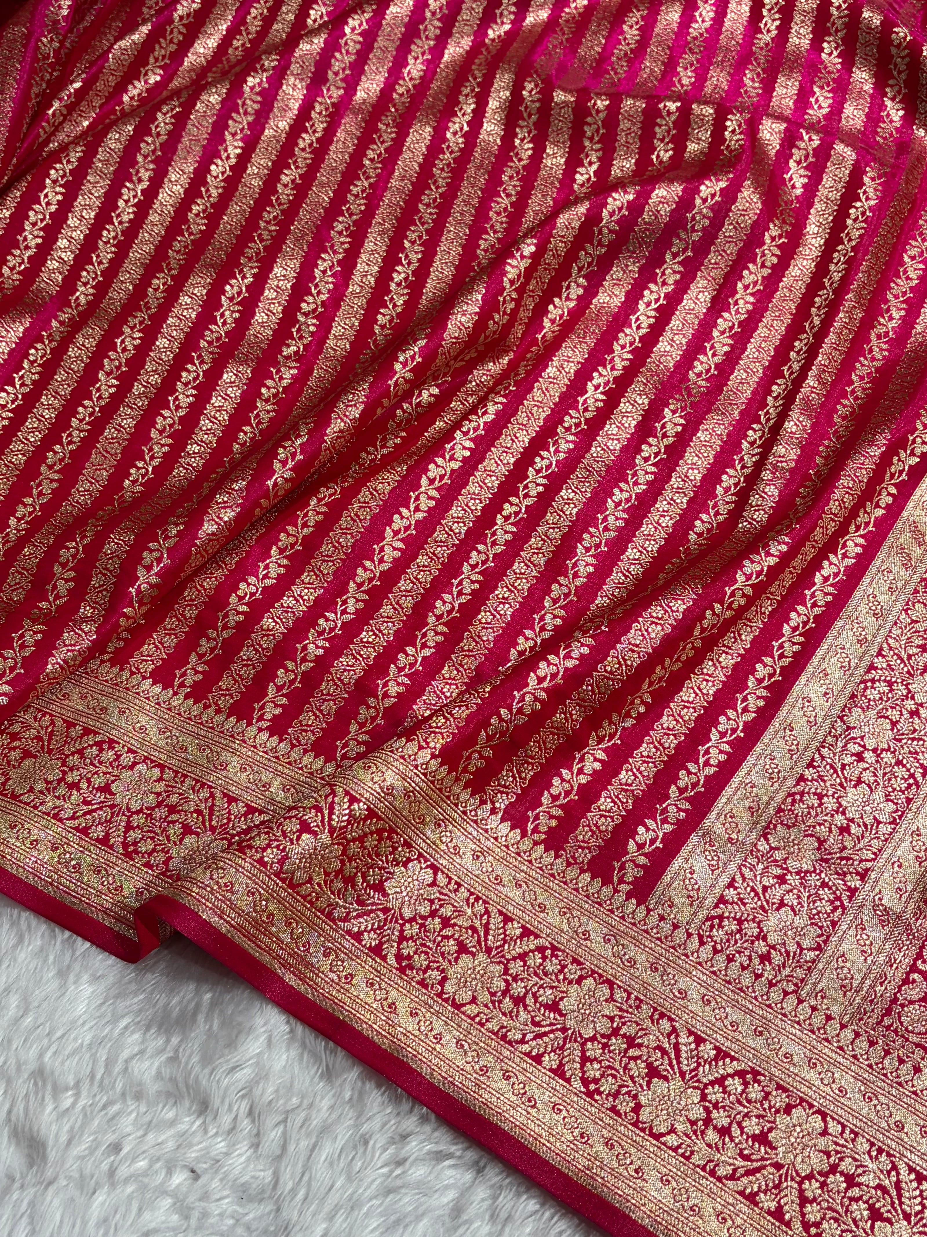Cross Rani Shades Stripe Pattern Banarasi Satin Silk Saree SS46