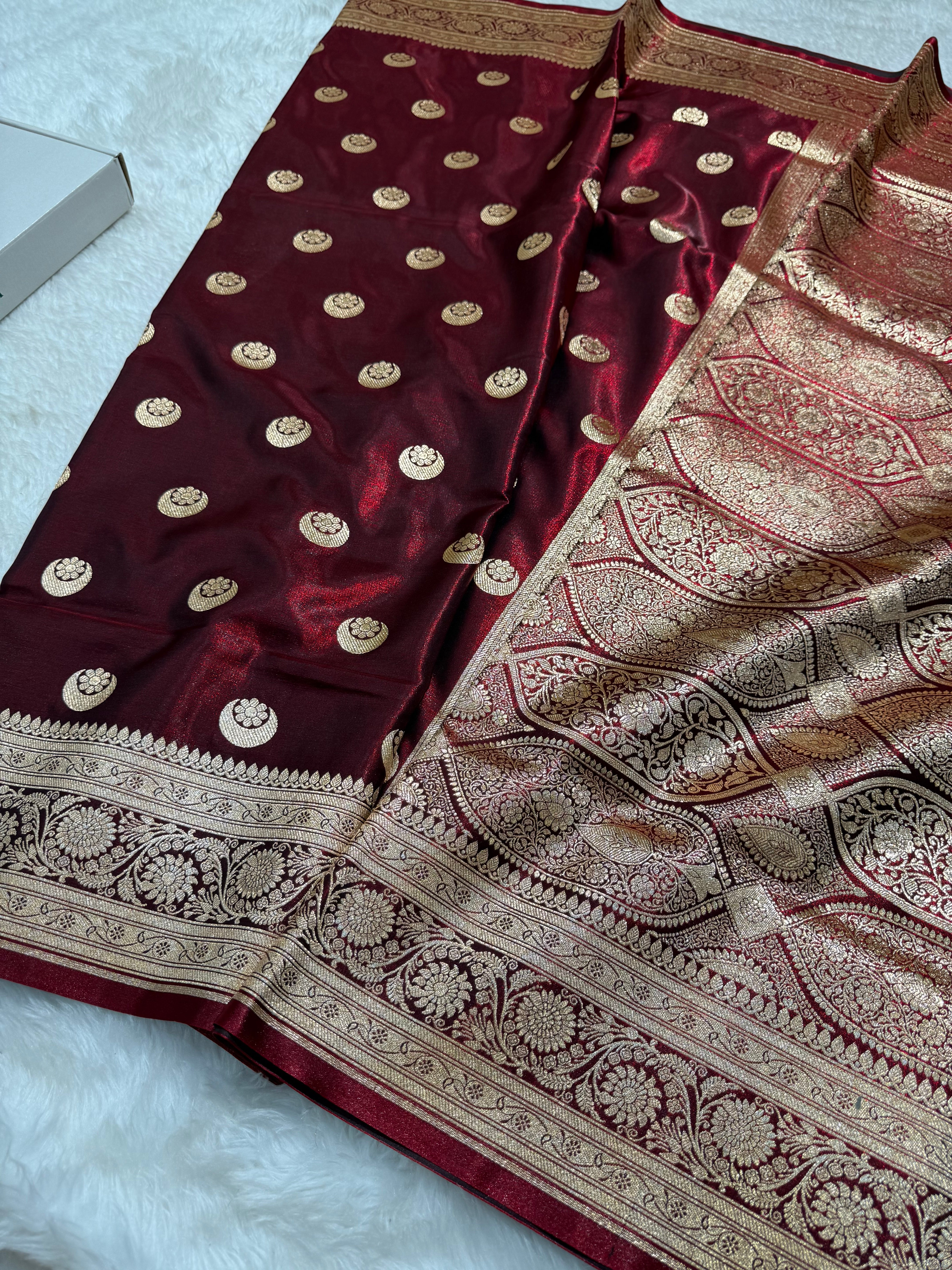 Maroon Chand Tara Satin Silk Saree SS04