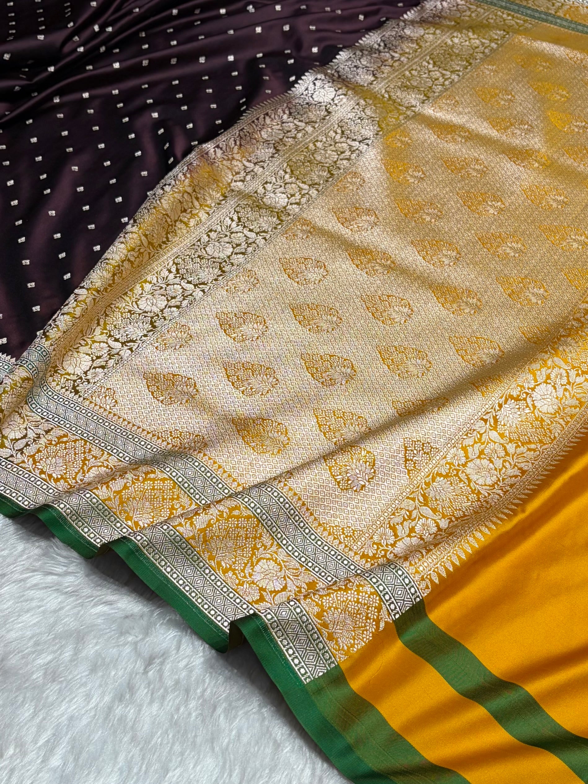 Contrast Dark Wine With Mustard Floral Border Mashru Silk Saree MSM-99