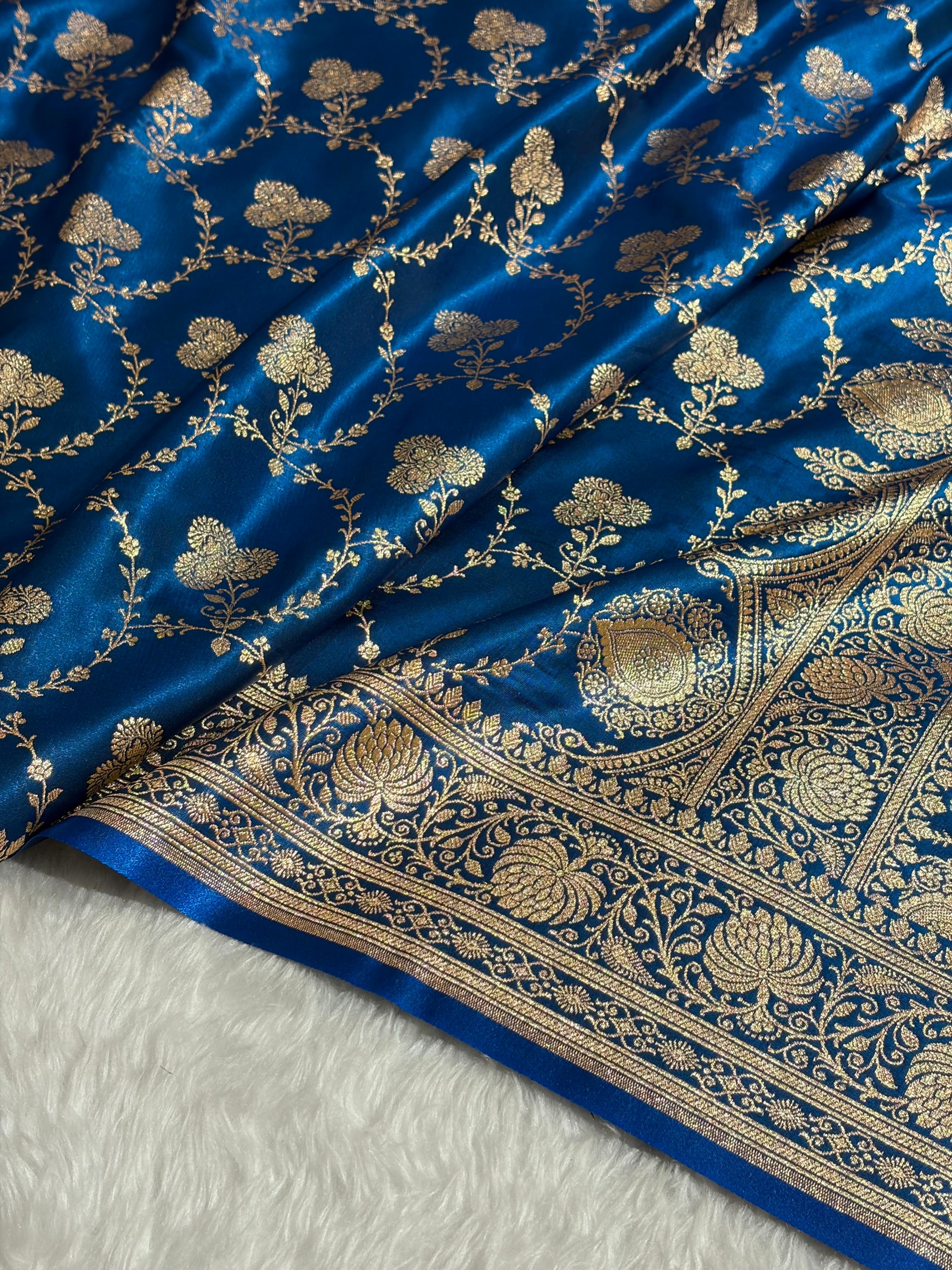 Banarasi Satin Silk Saree Jaal in German Blue Shades SS23