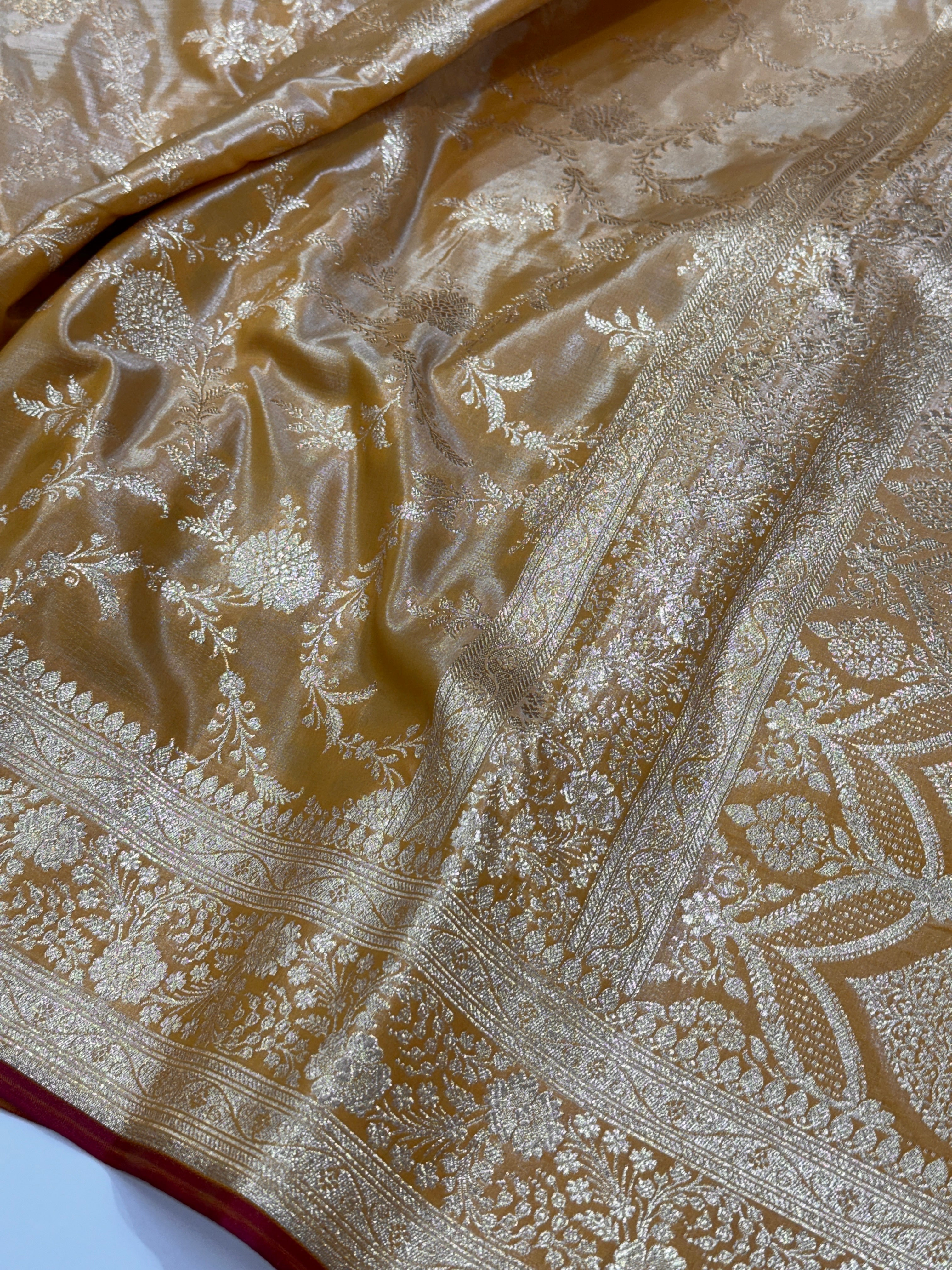 Ultra Light Weight Satin Silk Jaal in light mustard Shades