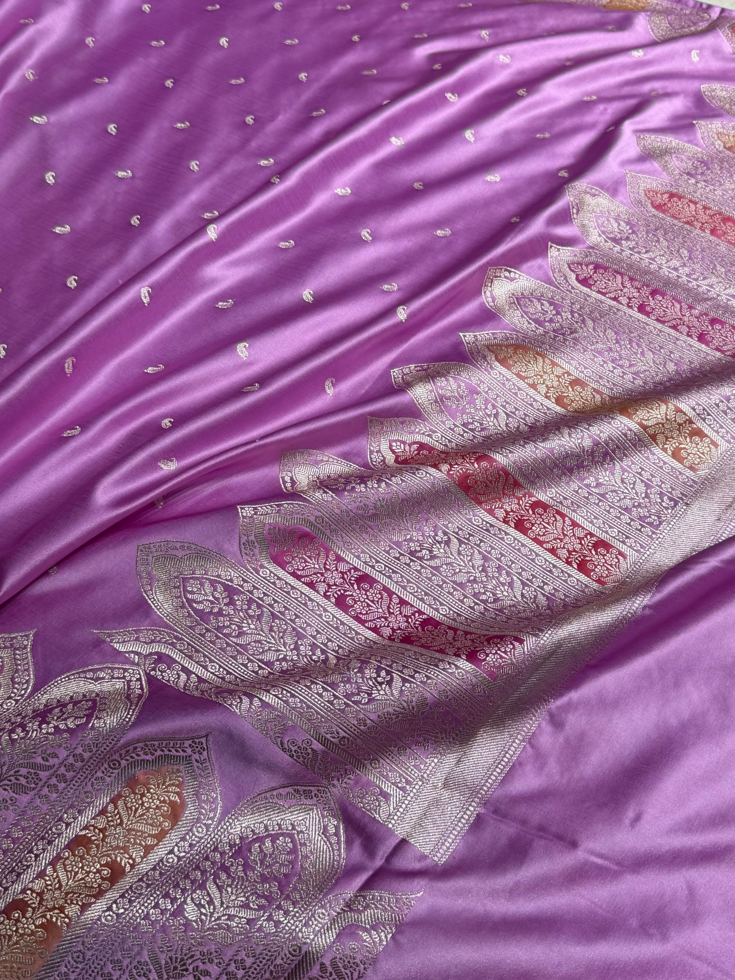 Skirt Border Lavender Minakari Mashru Silk Saree MS13