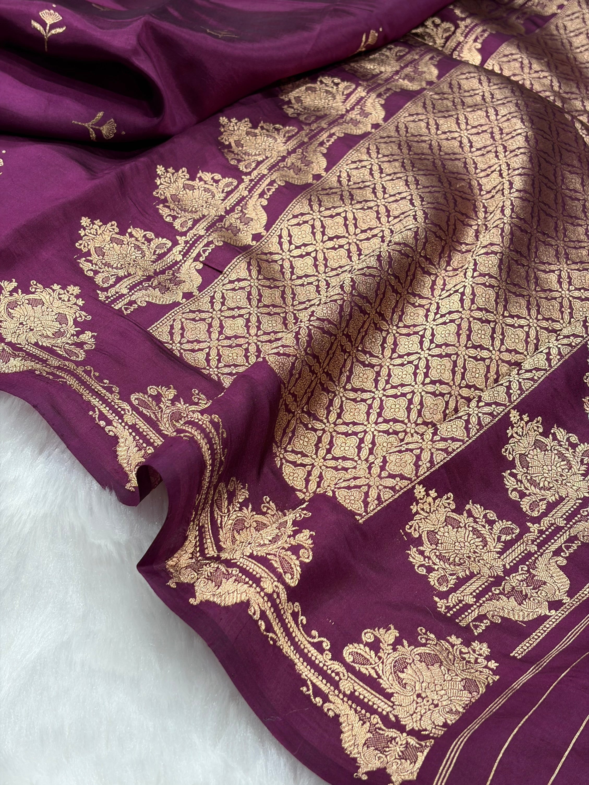 Banarasi Wine Shades Boota Handwoven Pure Paper Silk RM-81