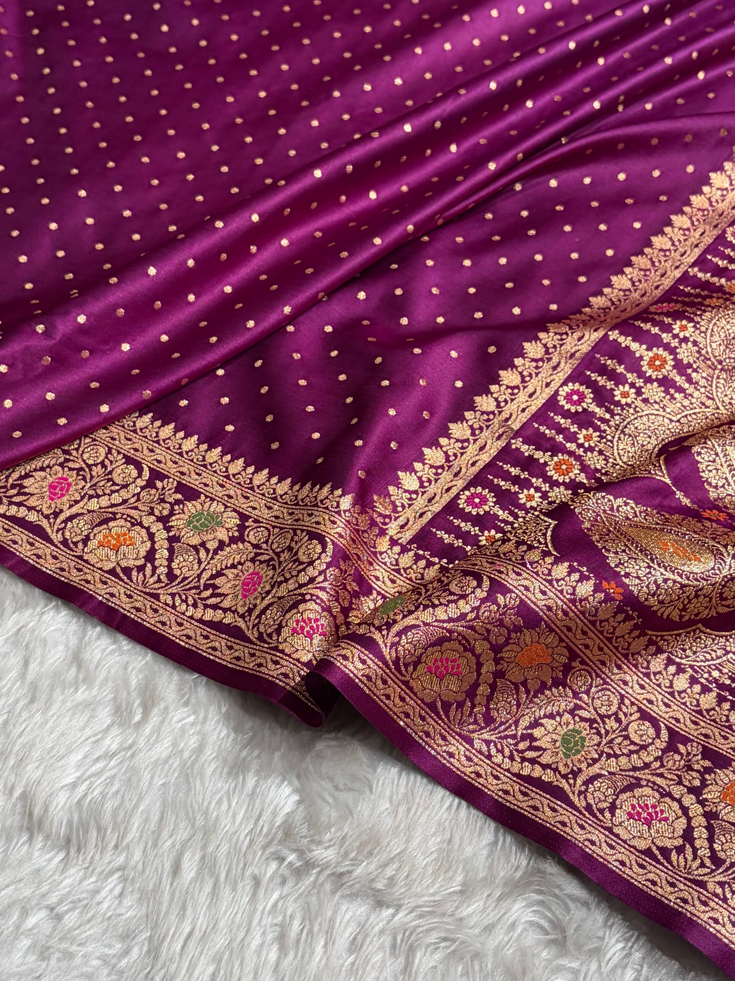 Wine Shade With Minakari Border Pattern Katan Silk Saree