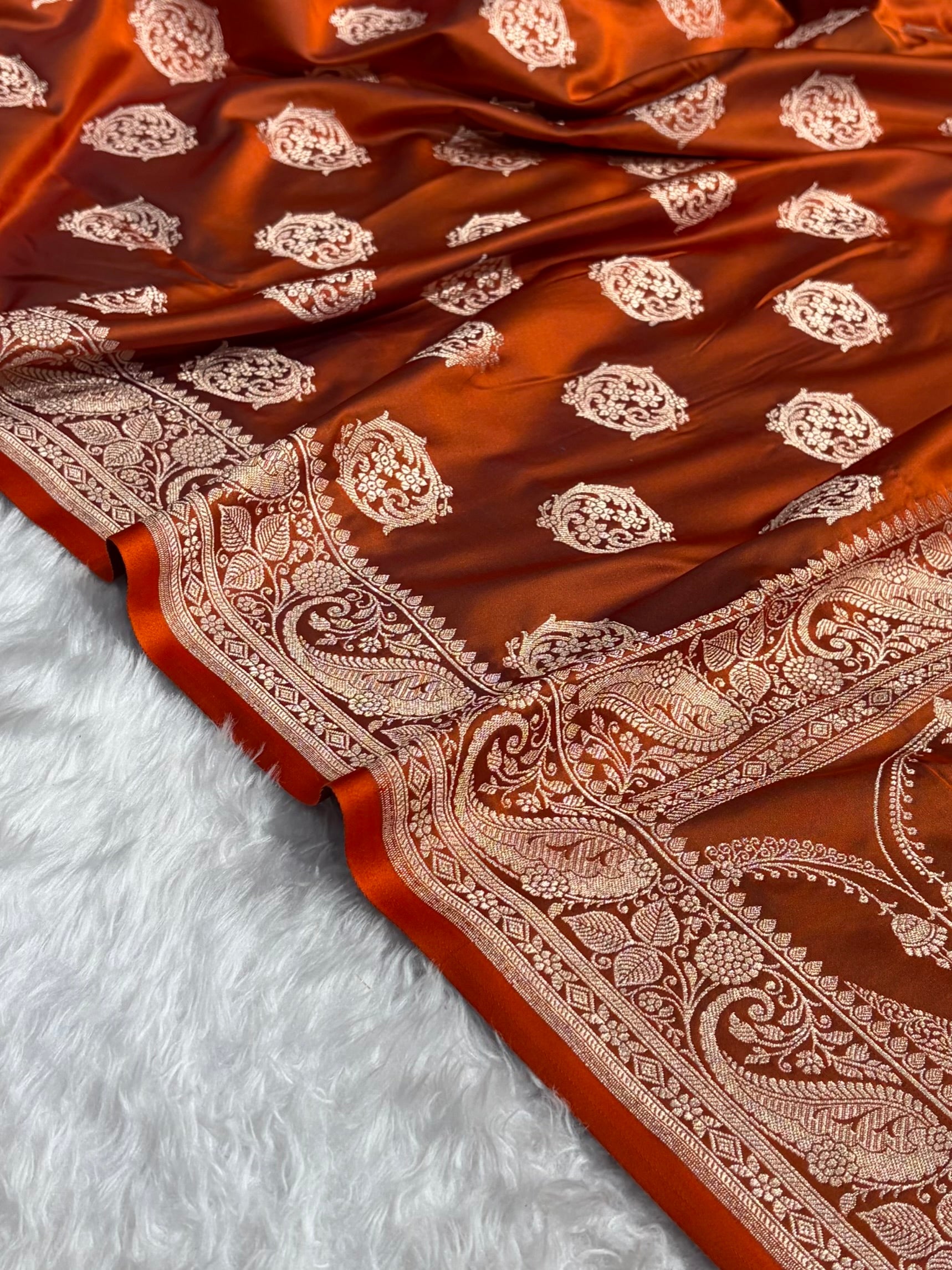 Rust Shades Banarasi Boota Pattern Floral Mashru Silk Saree MSM-104
