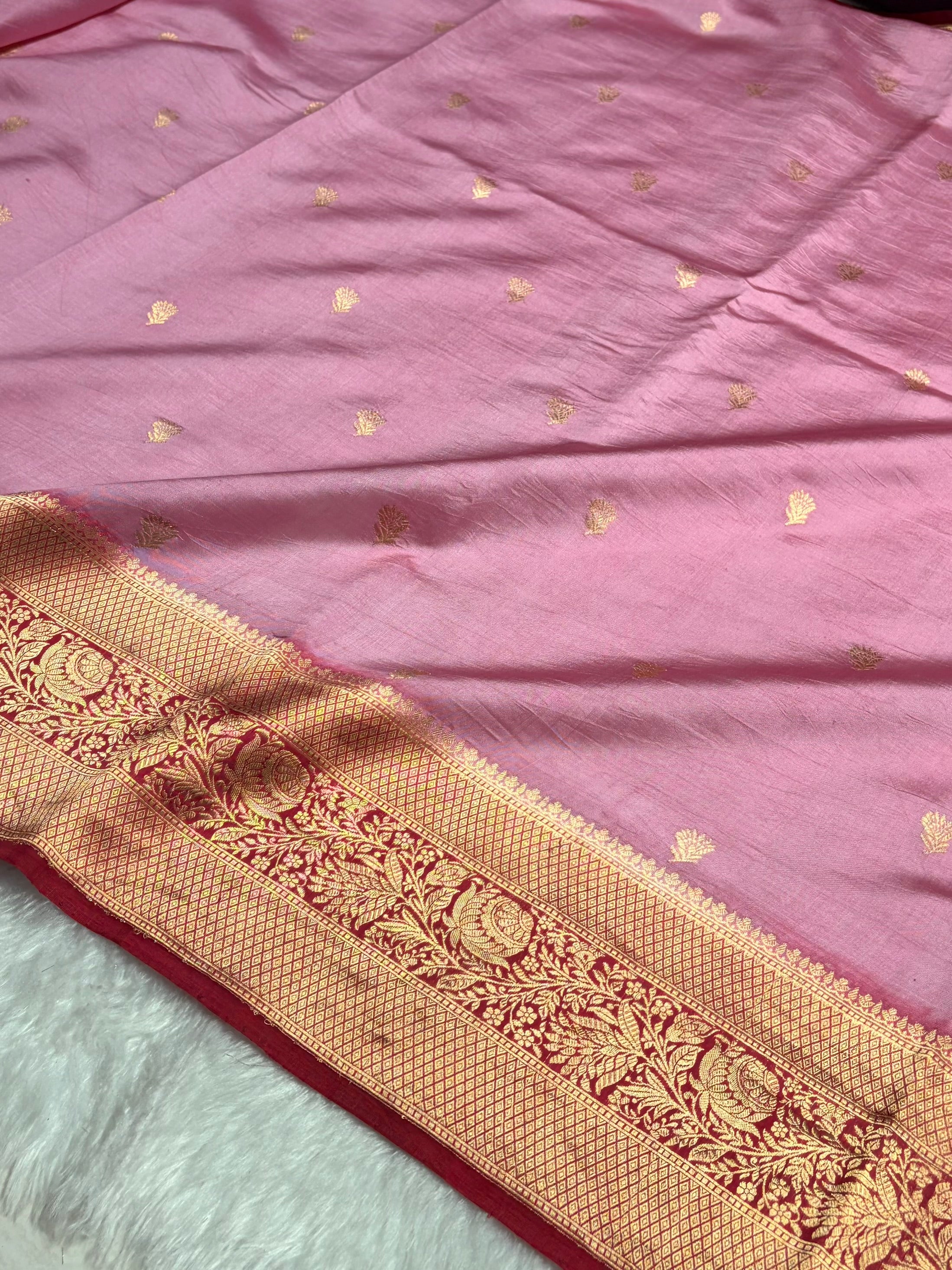 Contrast Pink with Garnet Shades Handwoven Pure Raw Mango Silk RM-57