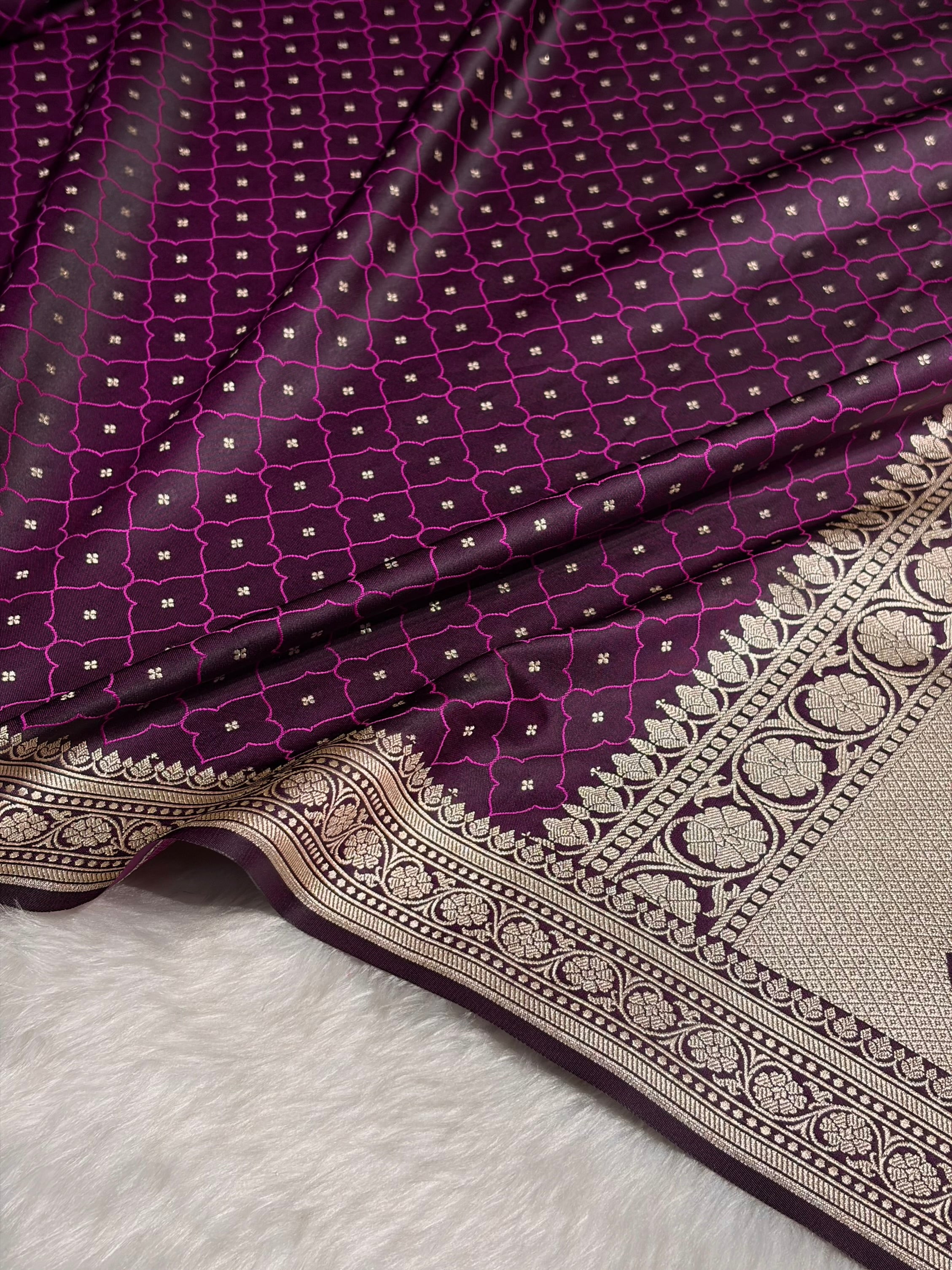 Dark Magenta Shades Tanchoi Motif Mashru Silk Saree MST-13