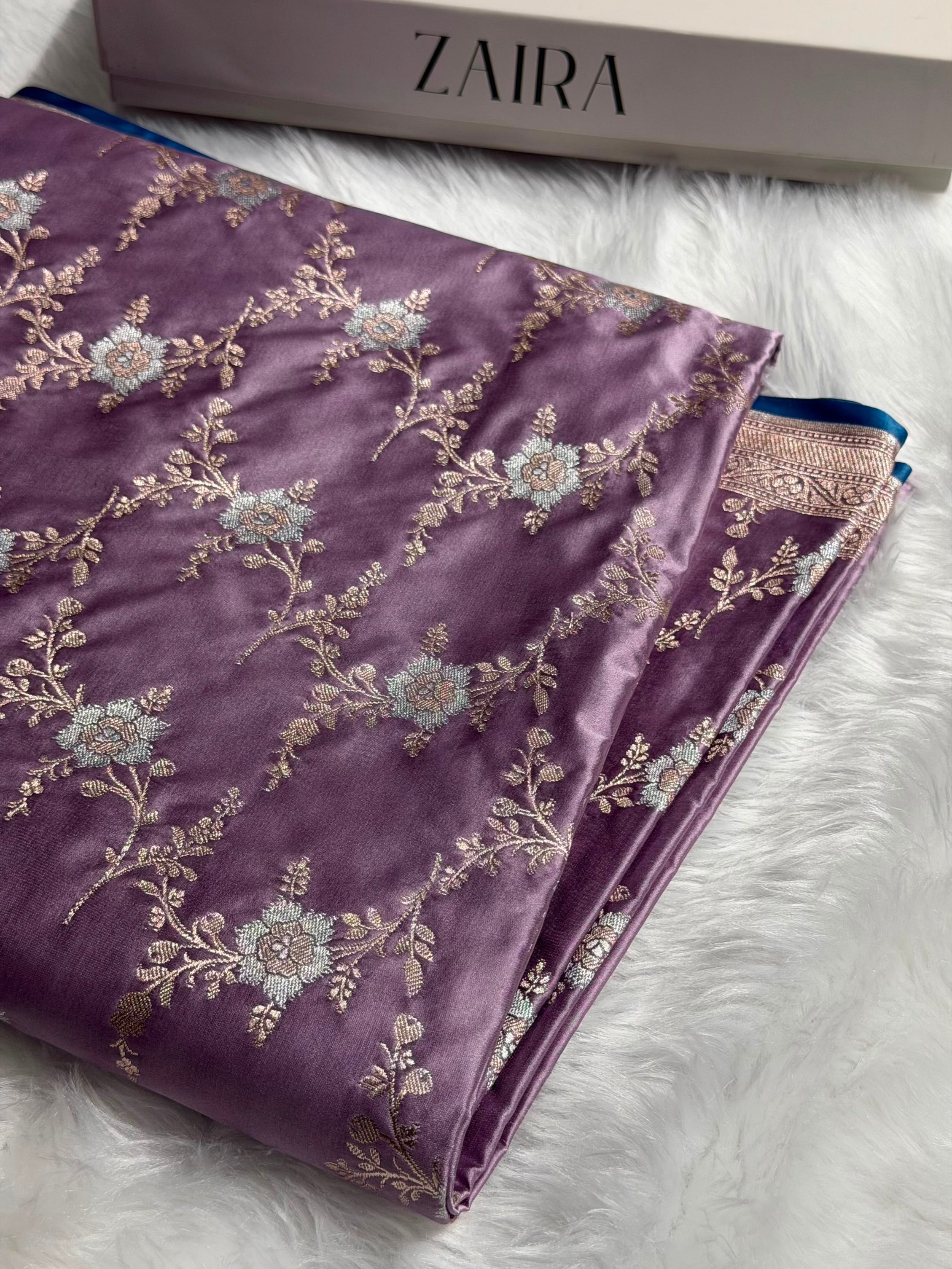 Dusty Lavender Shades Minakari Jaal Mashru Silk Saree MCS08