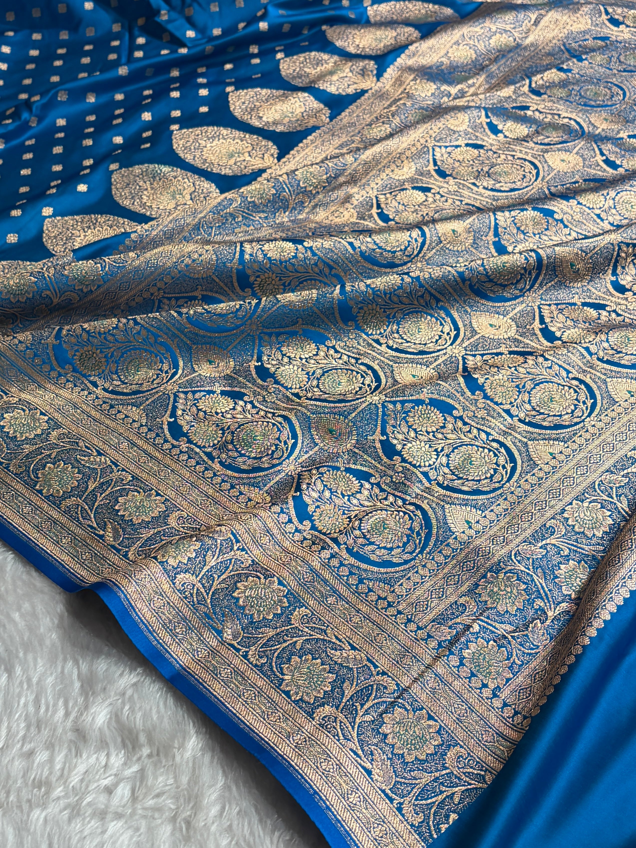 Firozi Banarasi Minakari Boota Katan Silk Saree