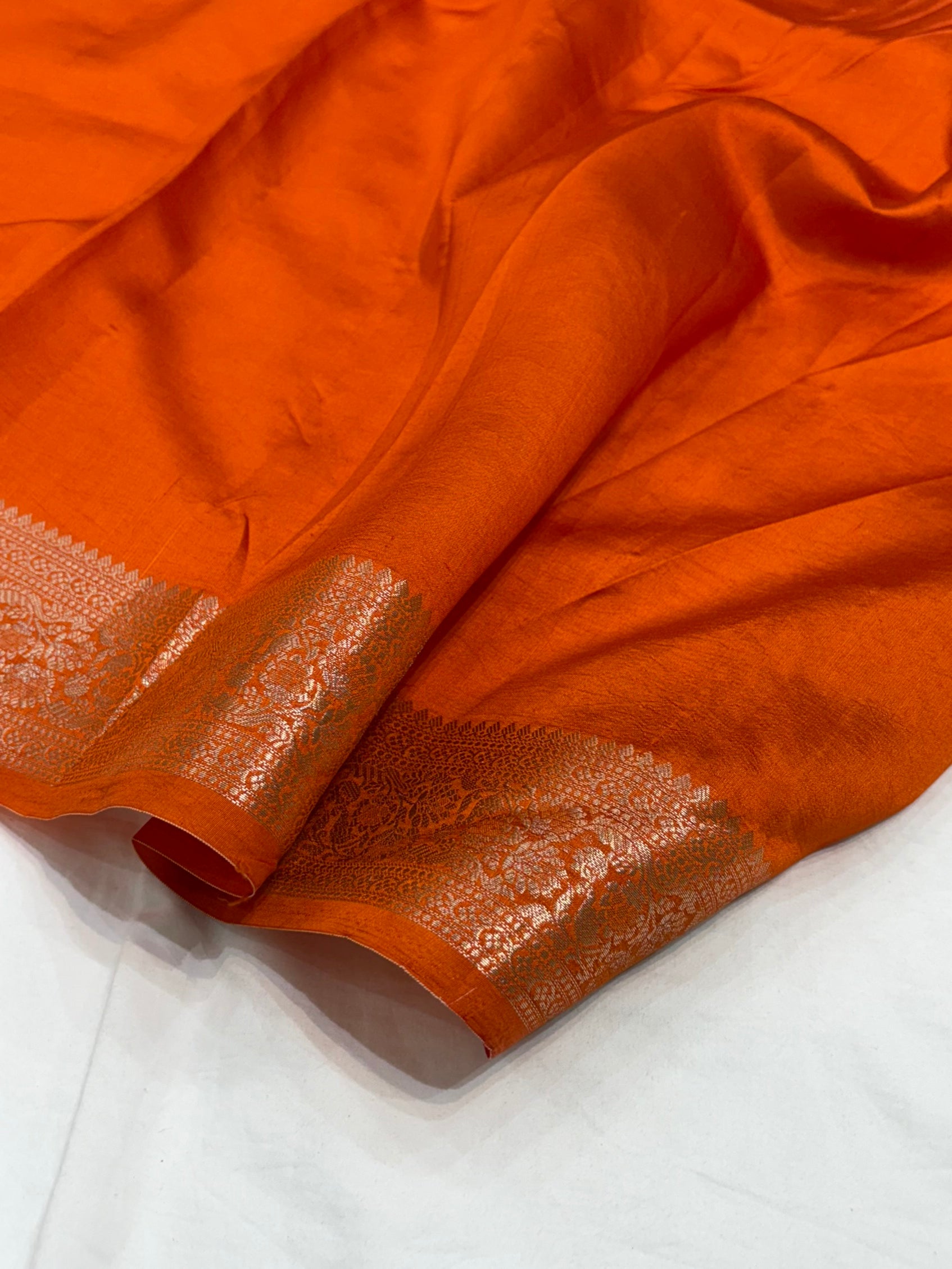 Orange Flower Booti Pure Caramel Silk Saree
