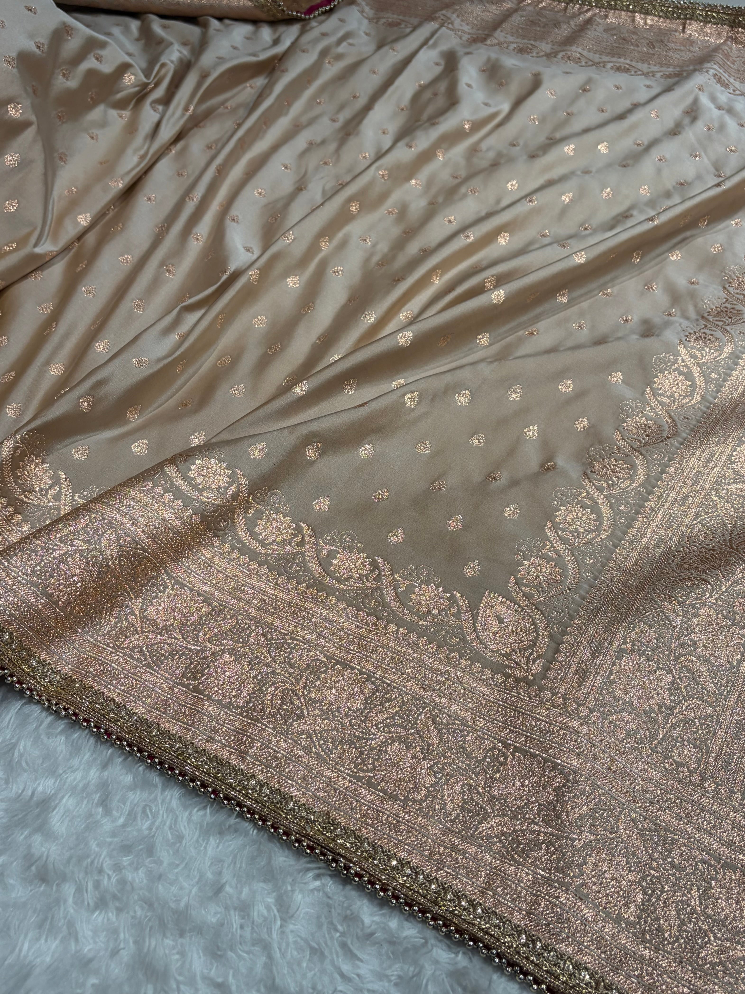 Banarasi Satin Katan Silk Saree In Beige Shades with gotta Patti SKGP08