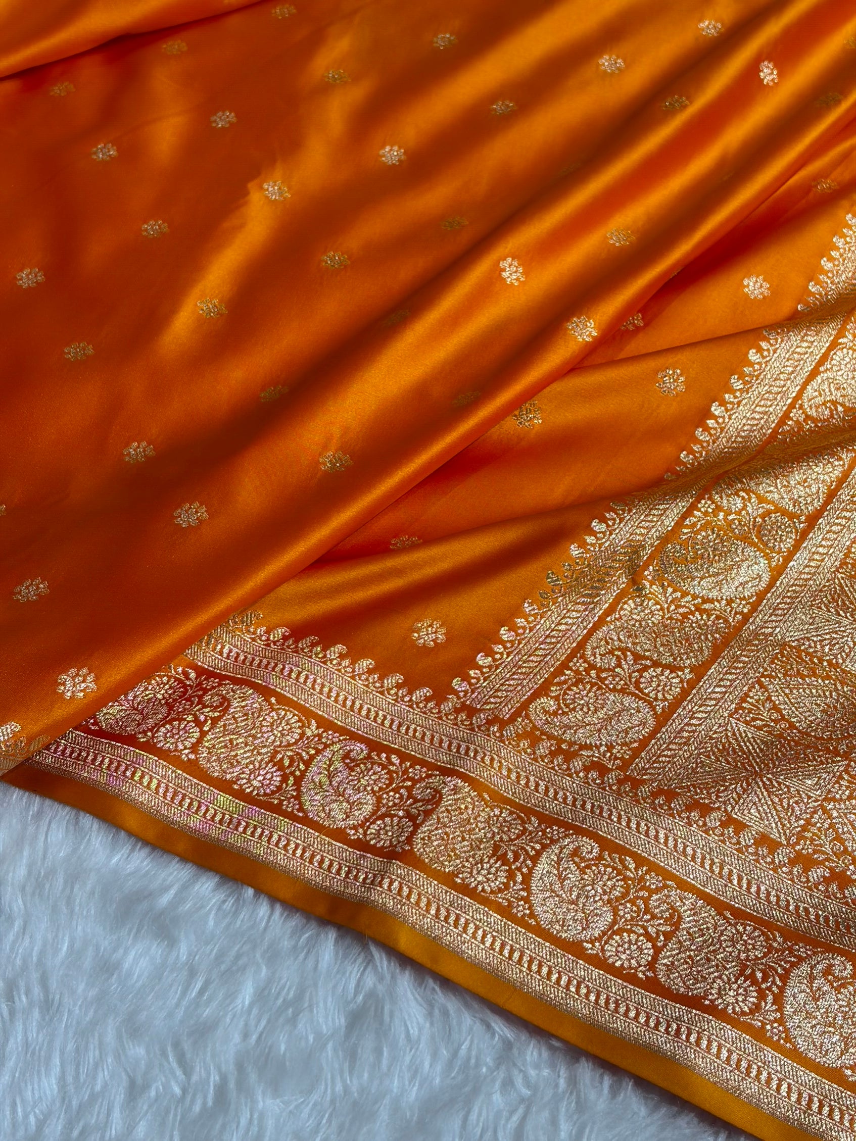 Banarasi Satin Katan Saree With Boota Pattern in Fanta Orange Shades SK127