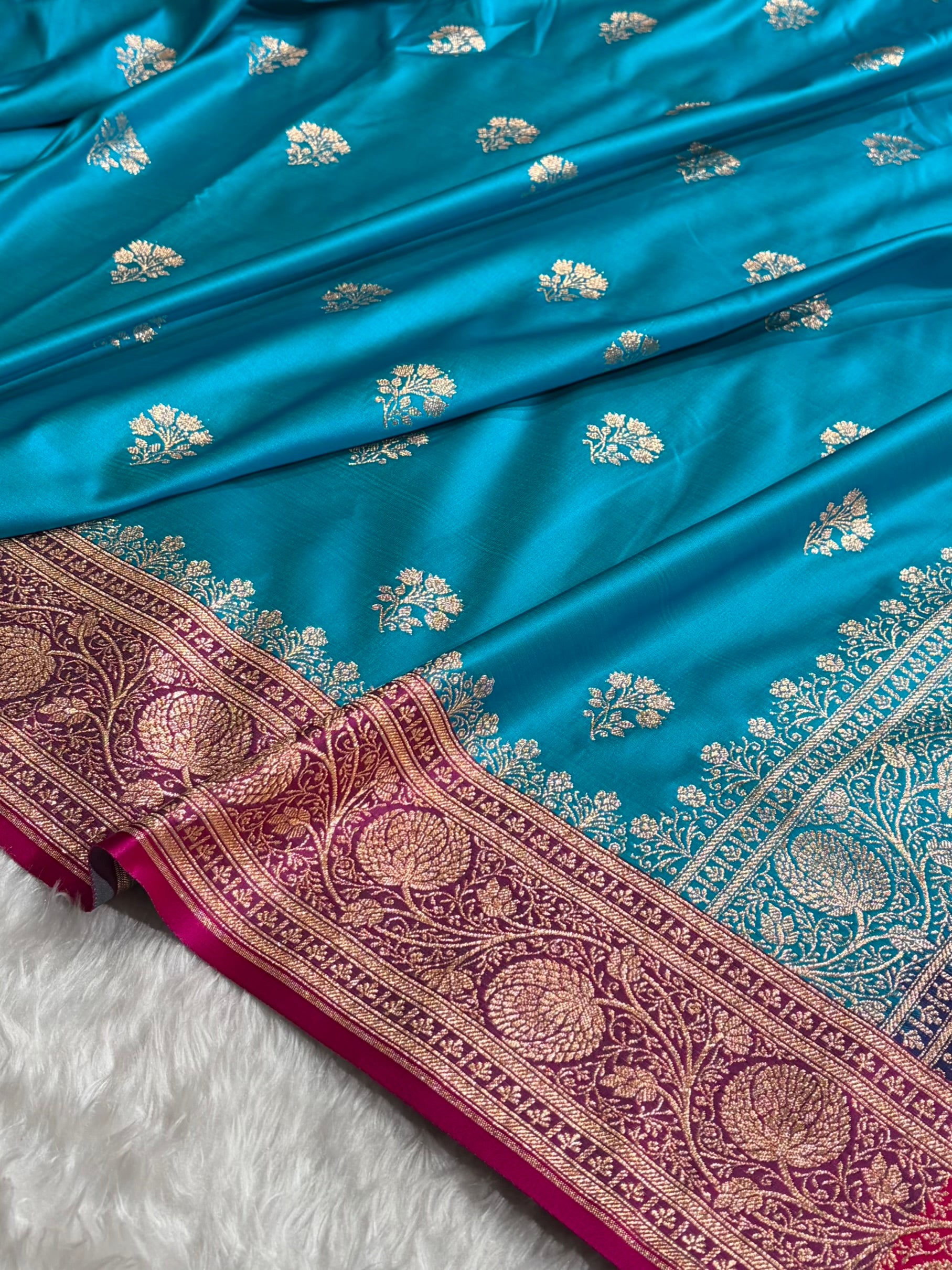 Firozi - Rani Banarasi Boota Katan Silk Saree SKM29