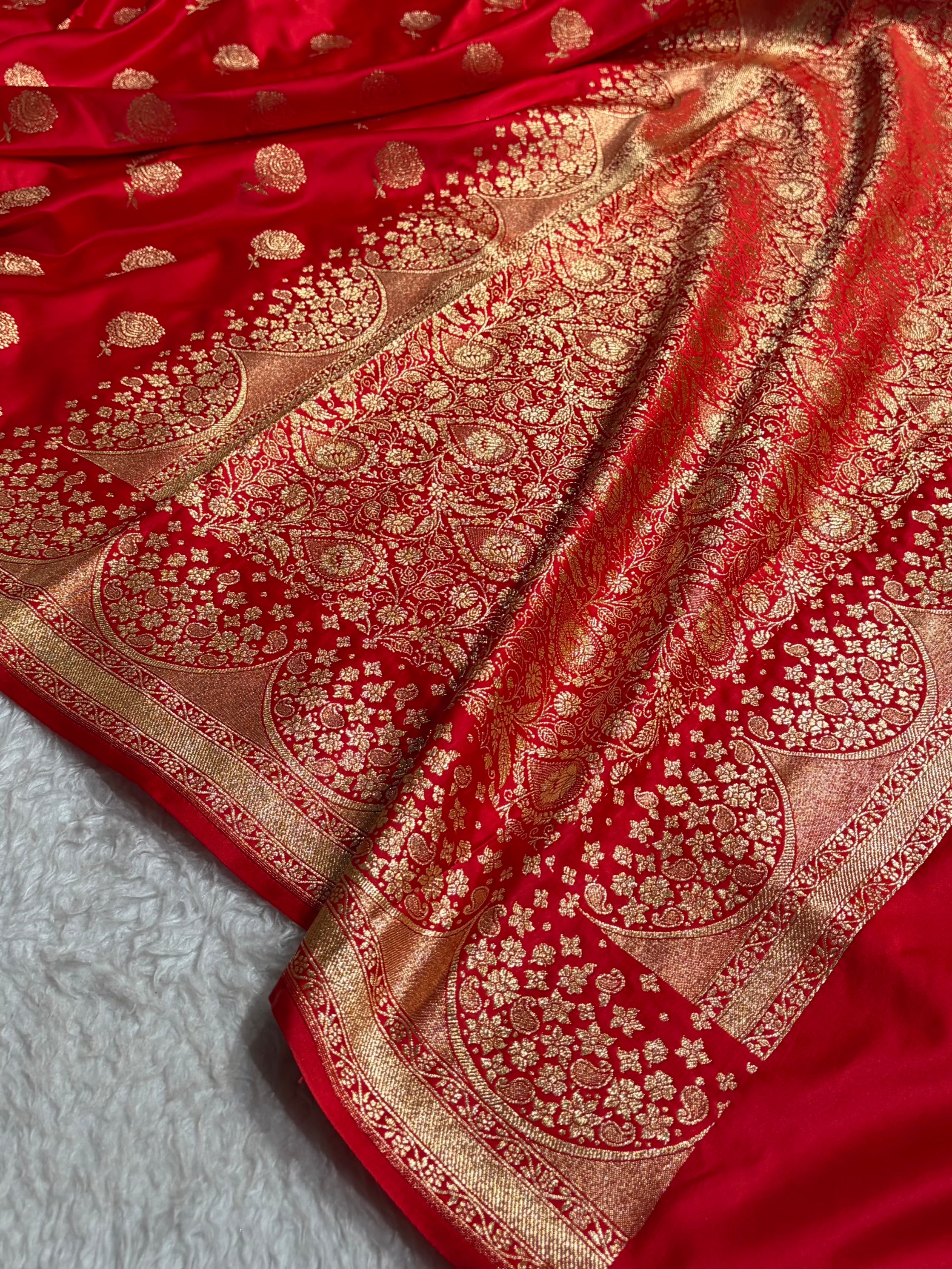 Banarasi Satin Katan Saree With Boota in Red Shades SK111
