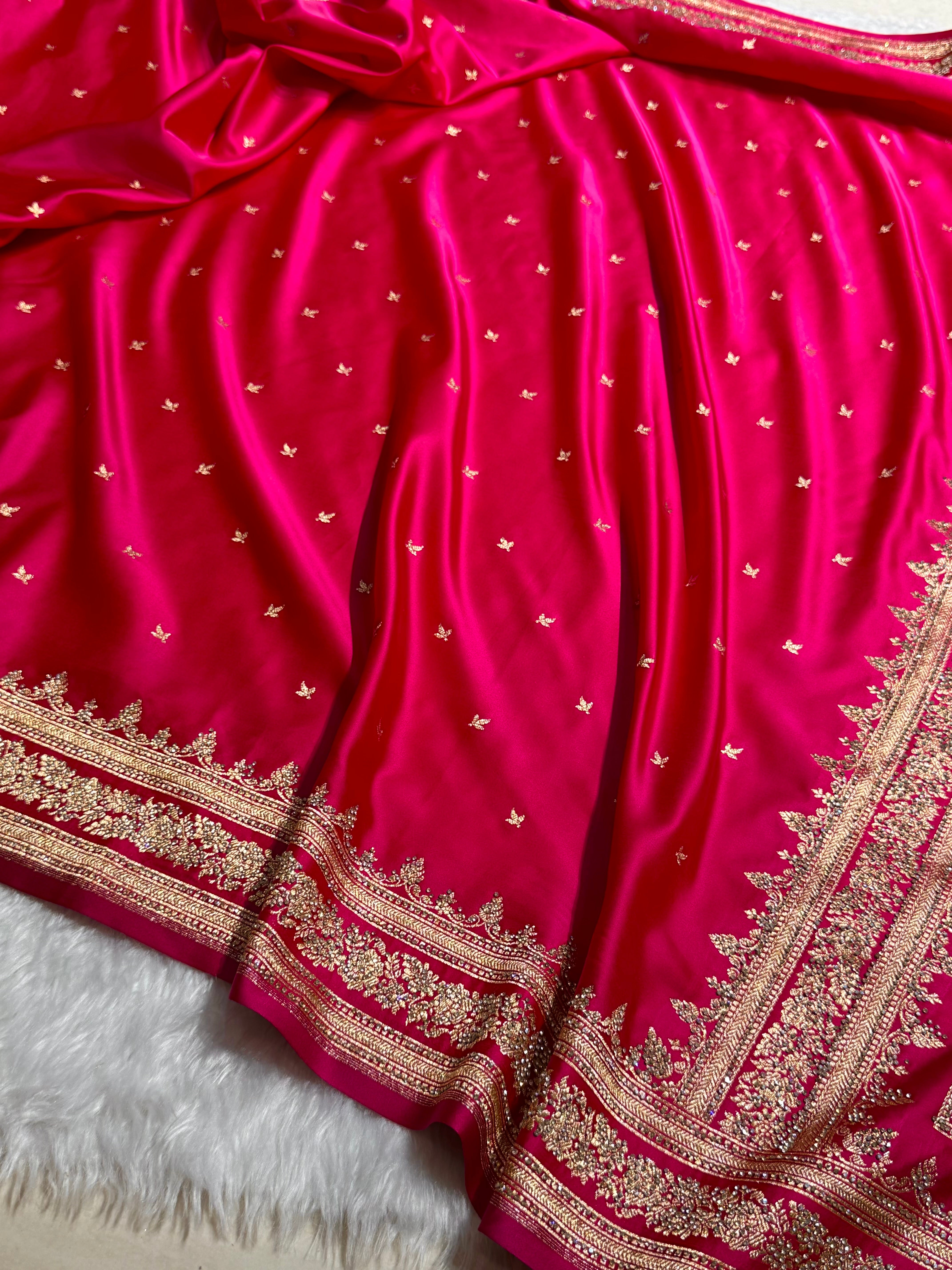 Pink Banarasi Swarovski Work Booti Katan Silk Saree BSKM17
