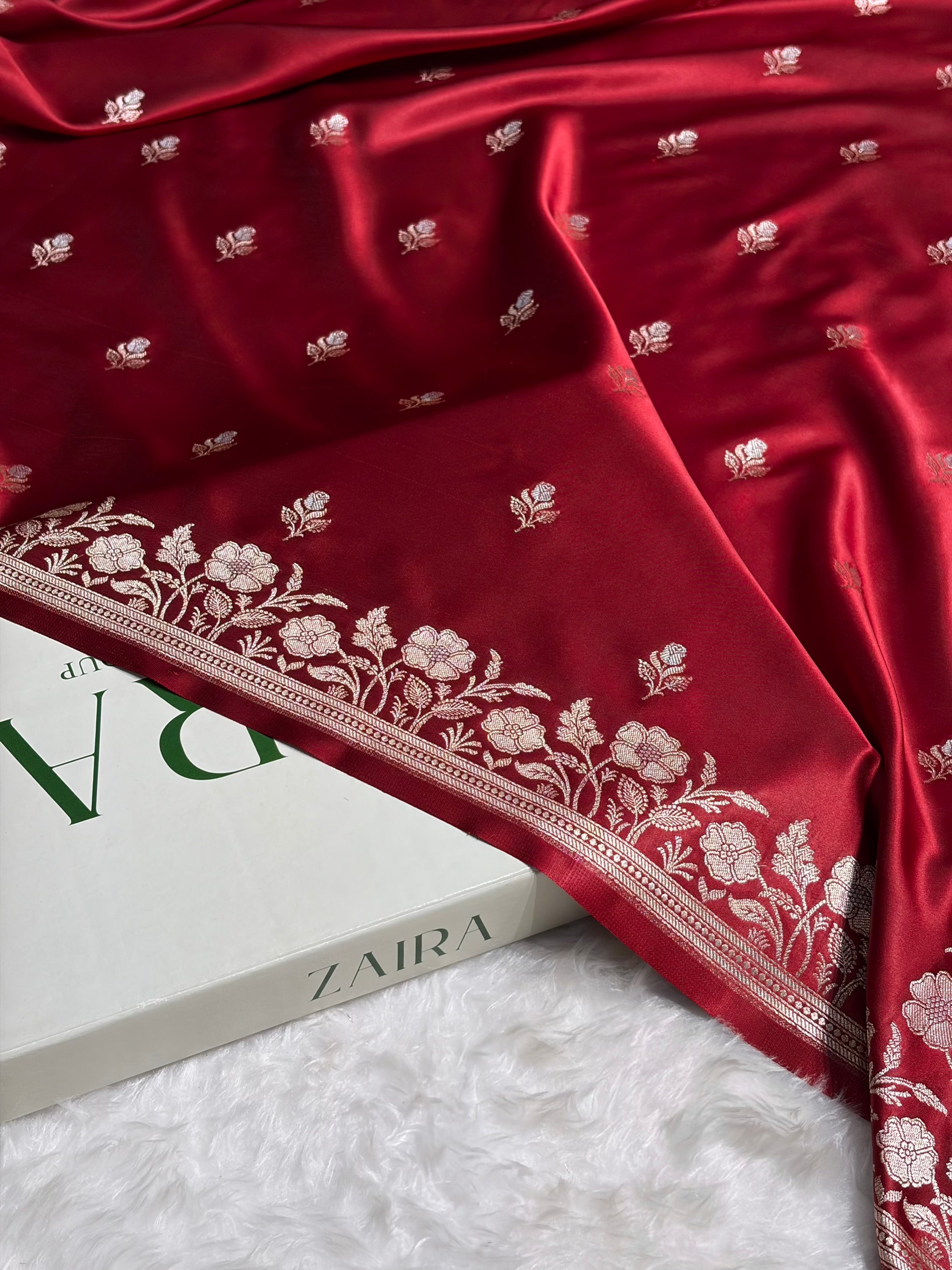 Maroon Boota With Floral Border Mashru Silk Saree MSM-85