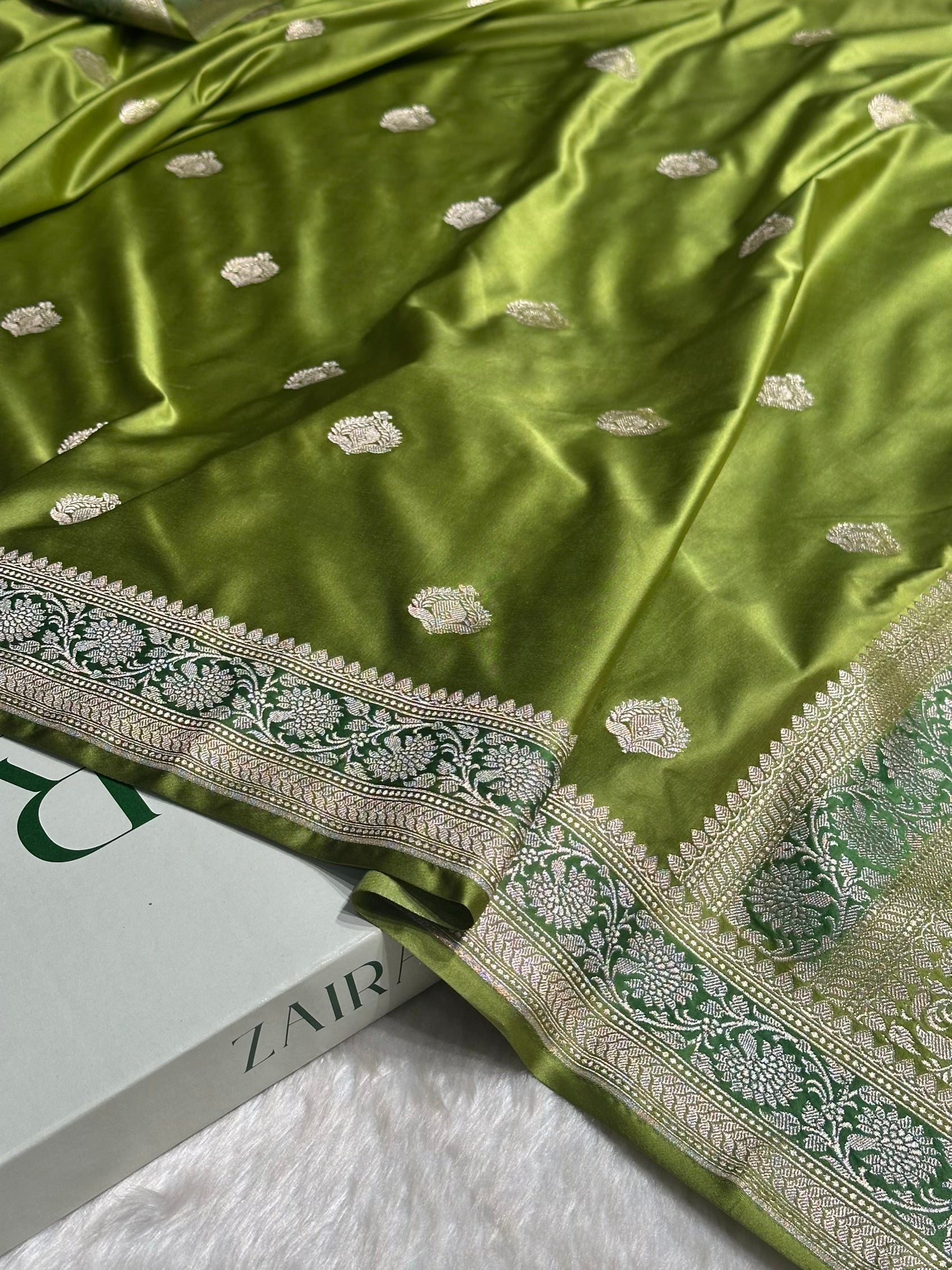 Dark Pista Shade Mashru Silk Boota
