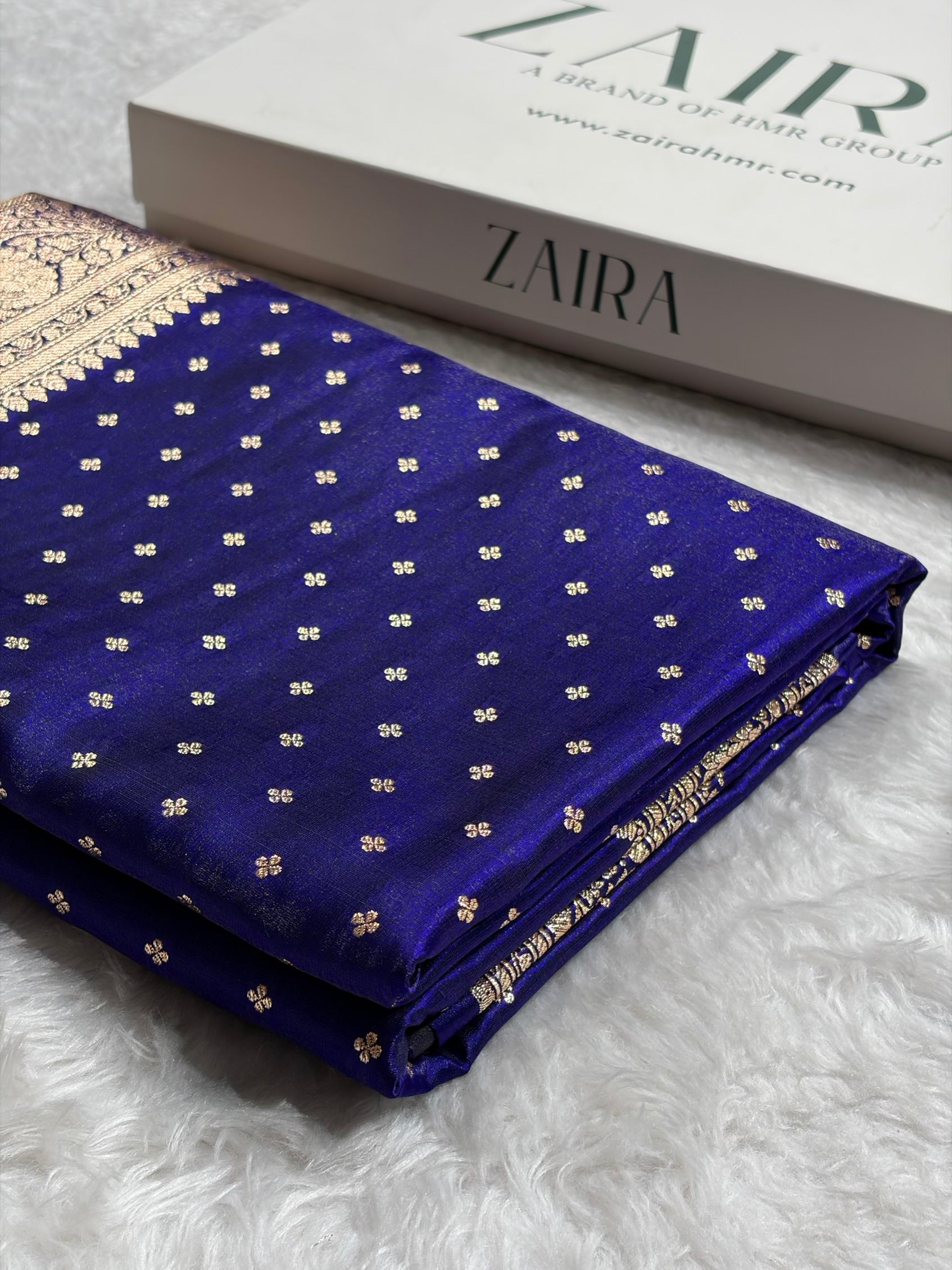 Banarasi Royal Blue Shades Booti Pattern Banarasi Satin Silk Saree SS53