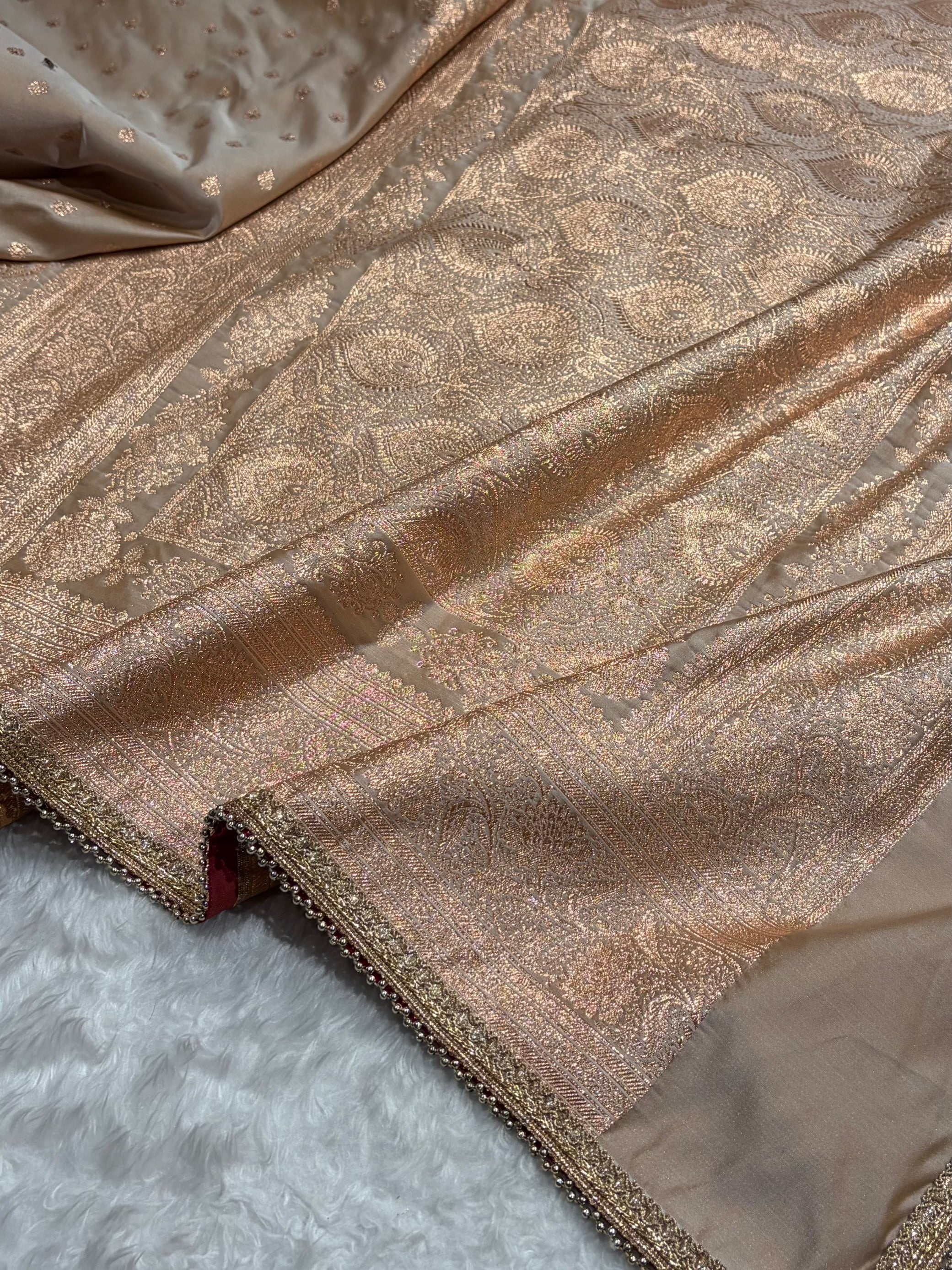 Banarasi Satin Katan Silk Saree In Beige Shades with gotta Patti SKGP08